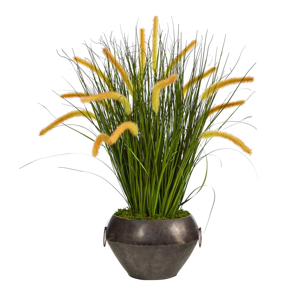 27” Onion Grass Artificial Plant in Metal Bowl