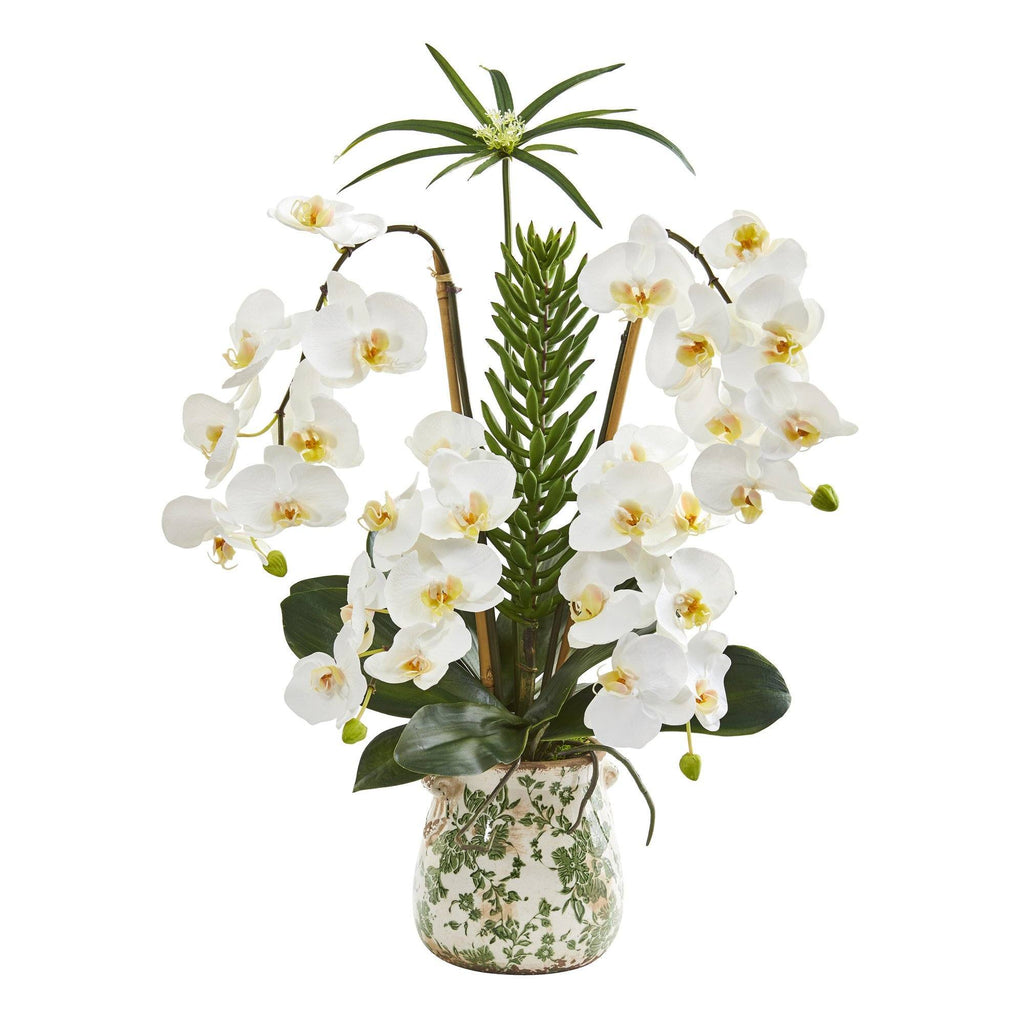 27” Phalaenopsis Orchid and Succulent Artificial Arrangement in Floral Vase