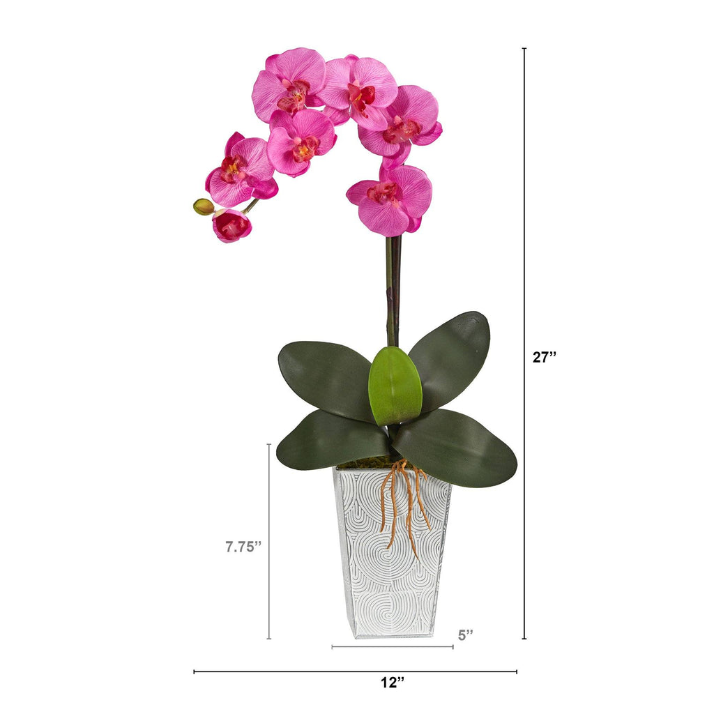 27” Phalaenopsis Orchid Artificial Arrangement in Embossed White Planter