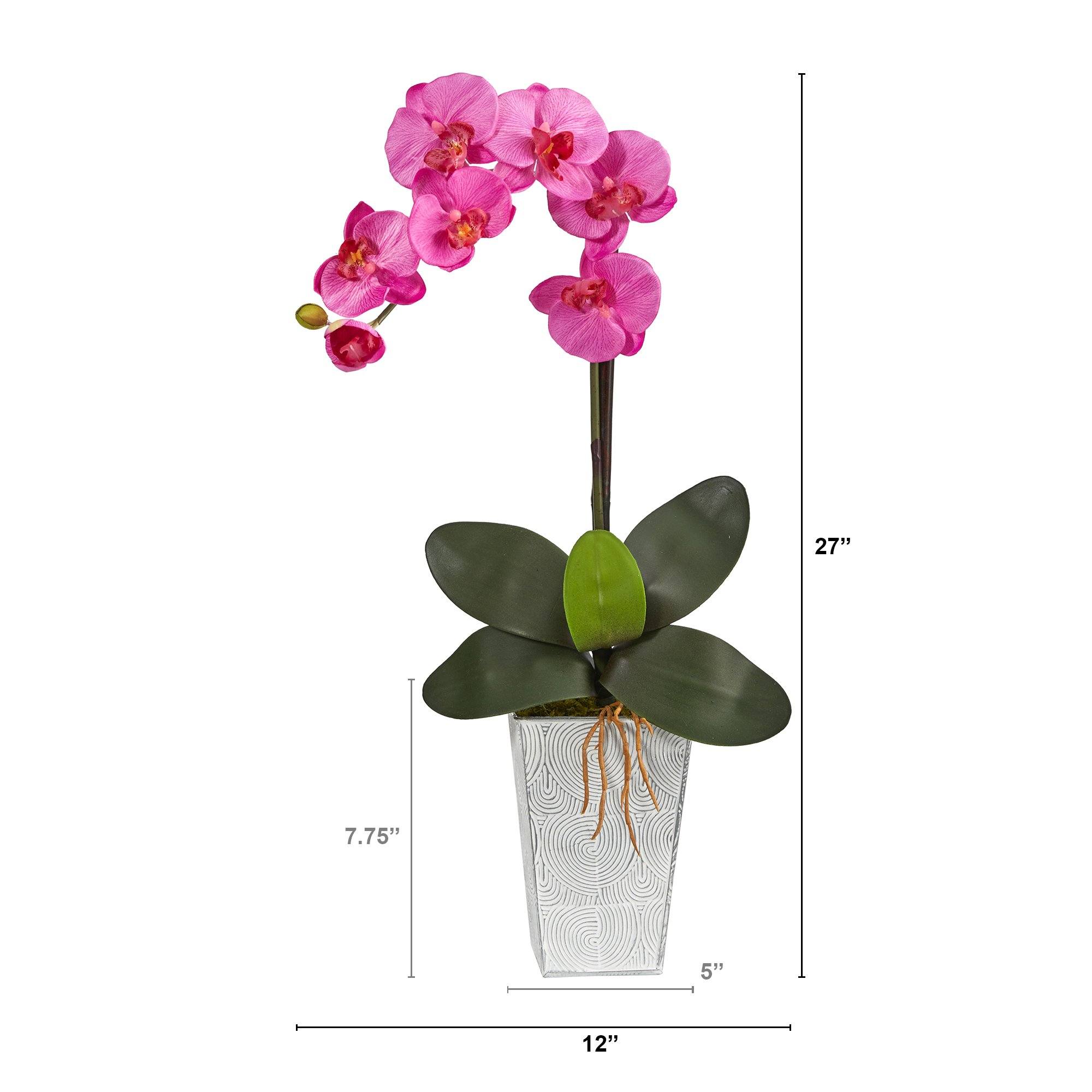 27” Phalaenopsis Orchid Artificial Arrangement in Embossed White Planter