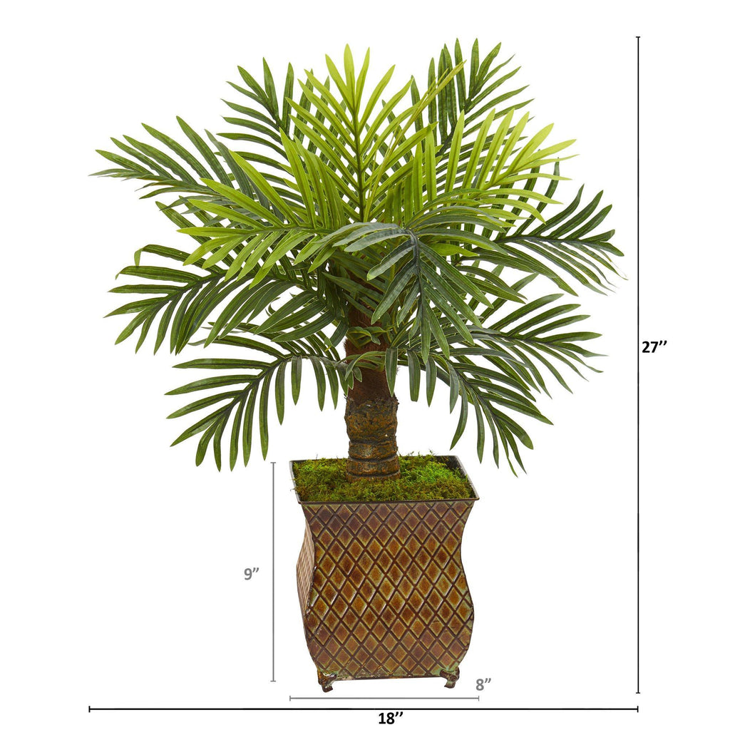 27” Robellini Palm Artificial Tree in Metal Planter
