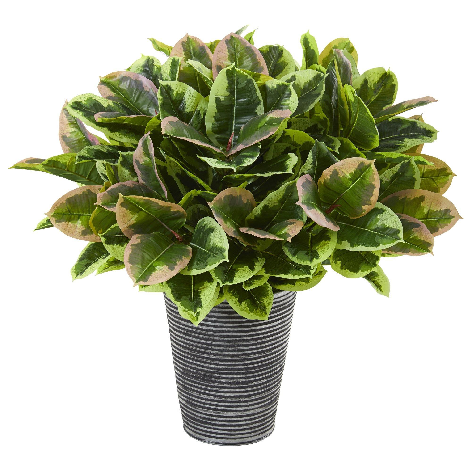 27” Rubber Leaf Artificial Plant in Tin Planter (Real Touch)