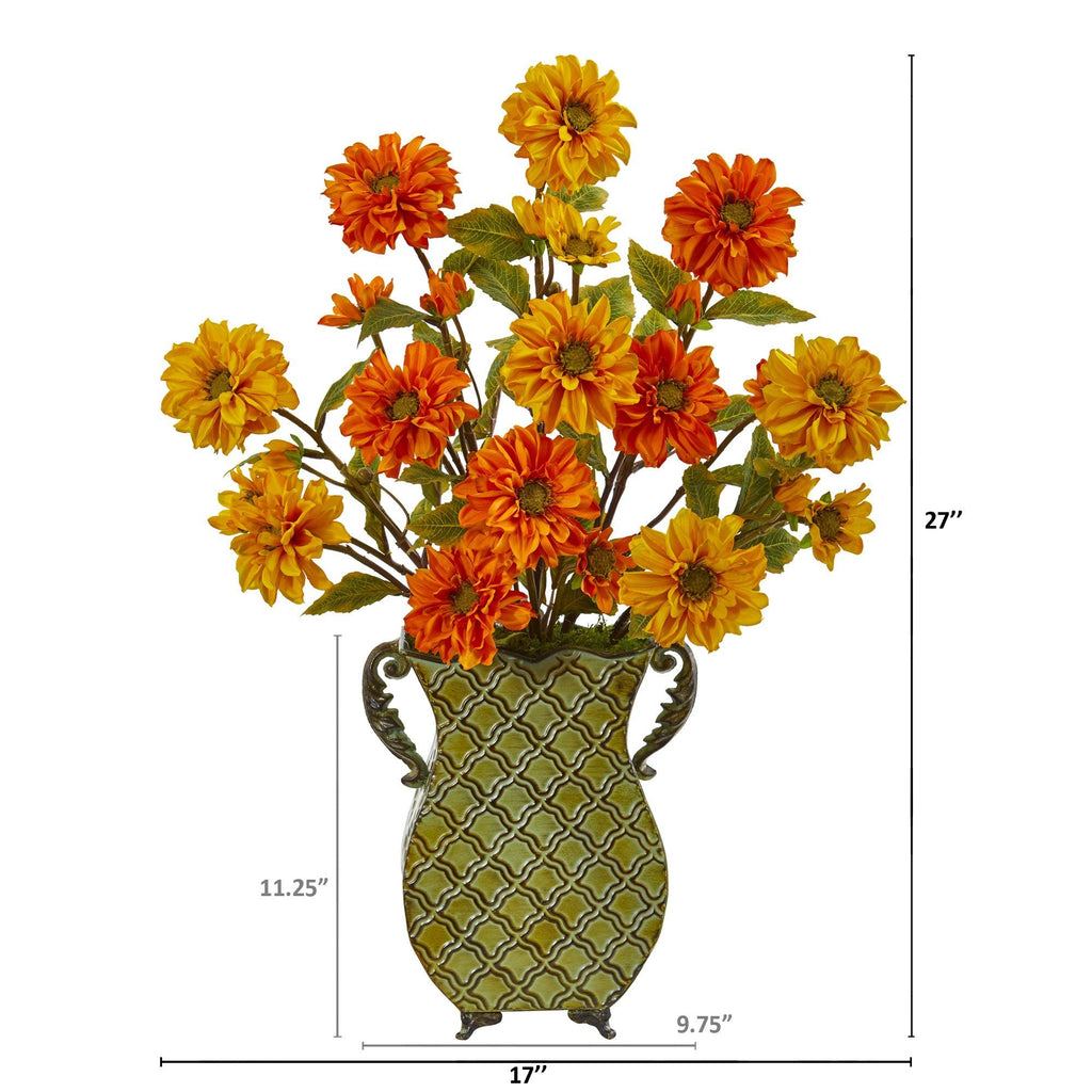 27” Zinnia Artificial Arrangement in Venetian Verdigris Planter