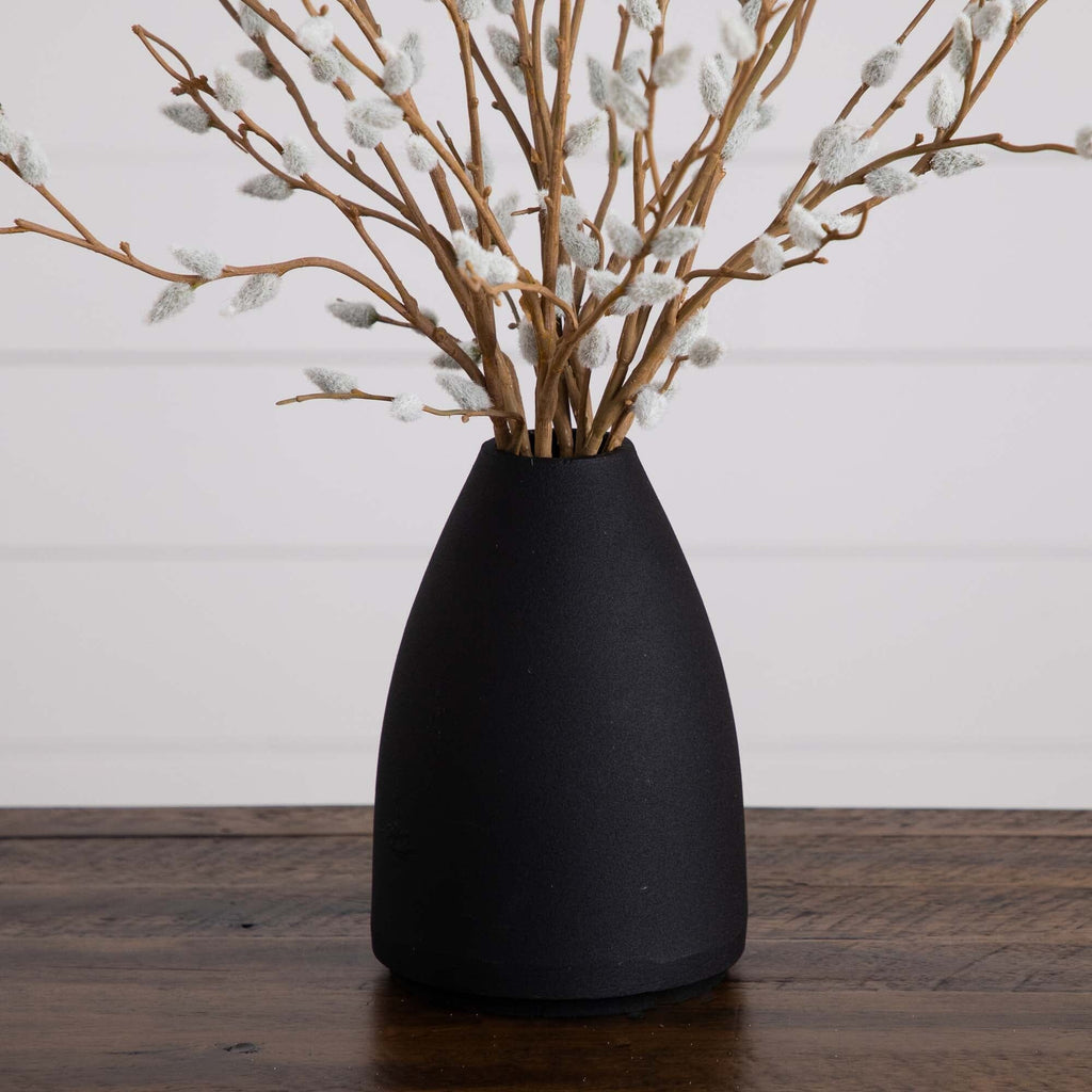 28” Artificial Pussy Willow Arrangement in Modern Metal Black Vase