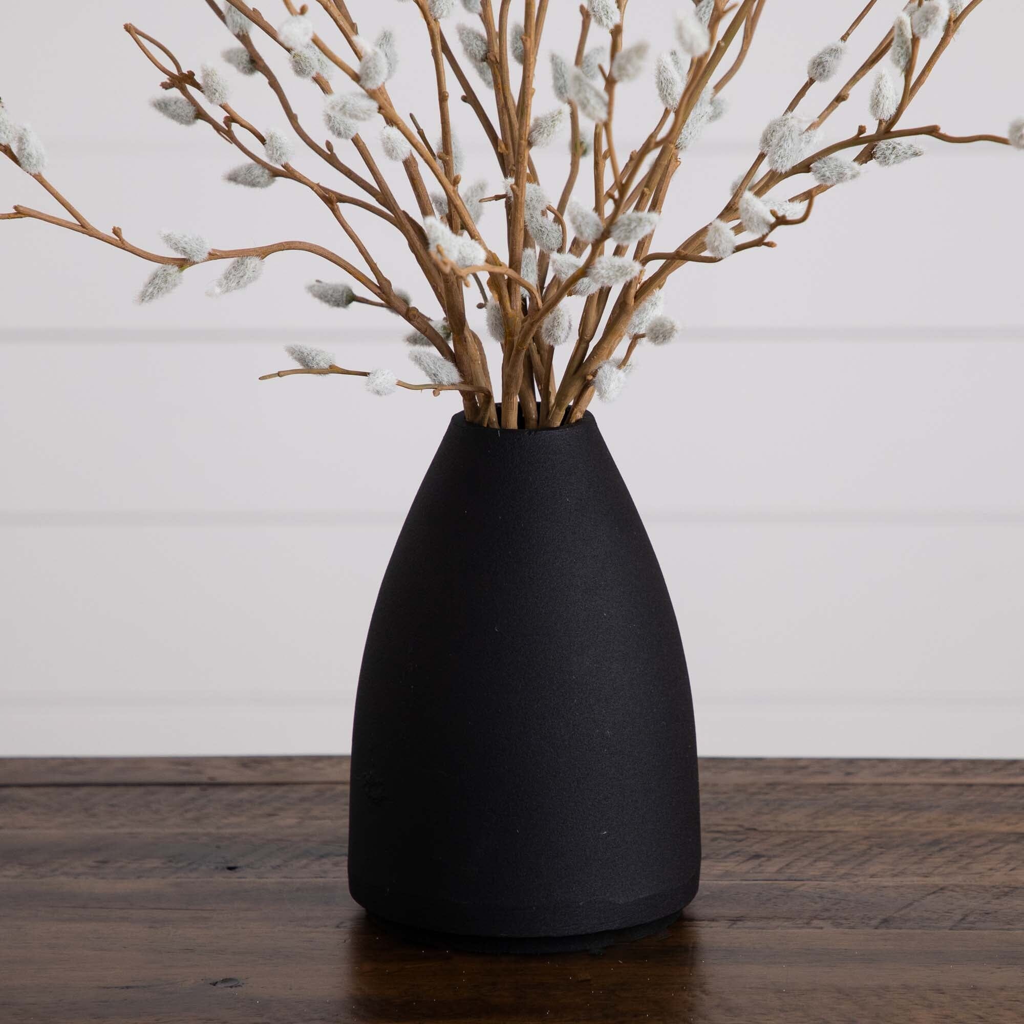 28” Artificial Pussy Willow Arrangement in Modern Metal Black Vase
