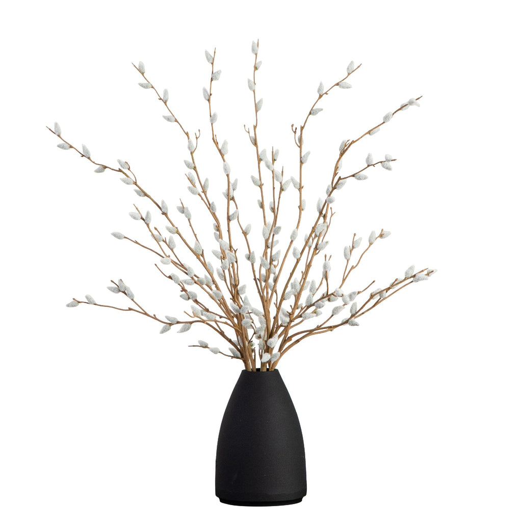 28” Artificial Pussy Willow Arrangement in Modern Metal Black Vase