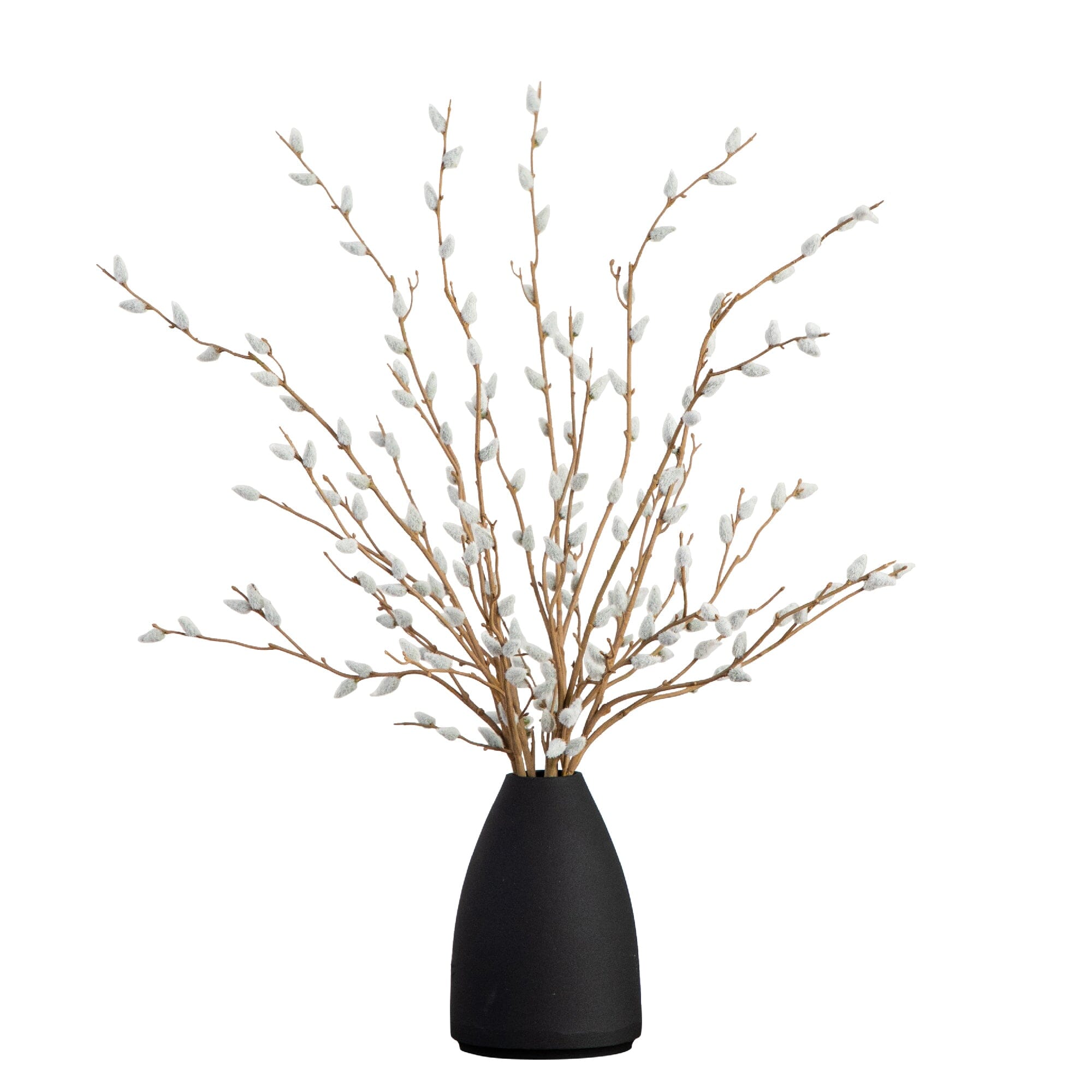 28” Artificial Pussy Willow Arrangement in Modern Metal Black Vase
