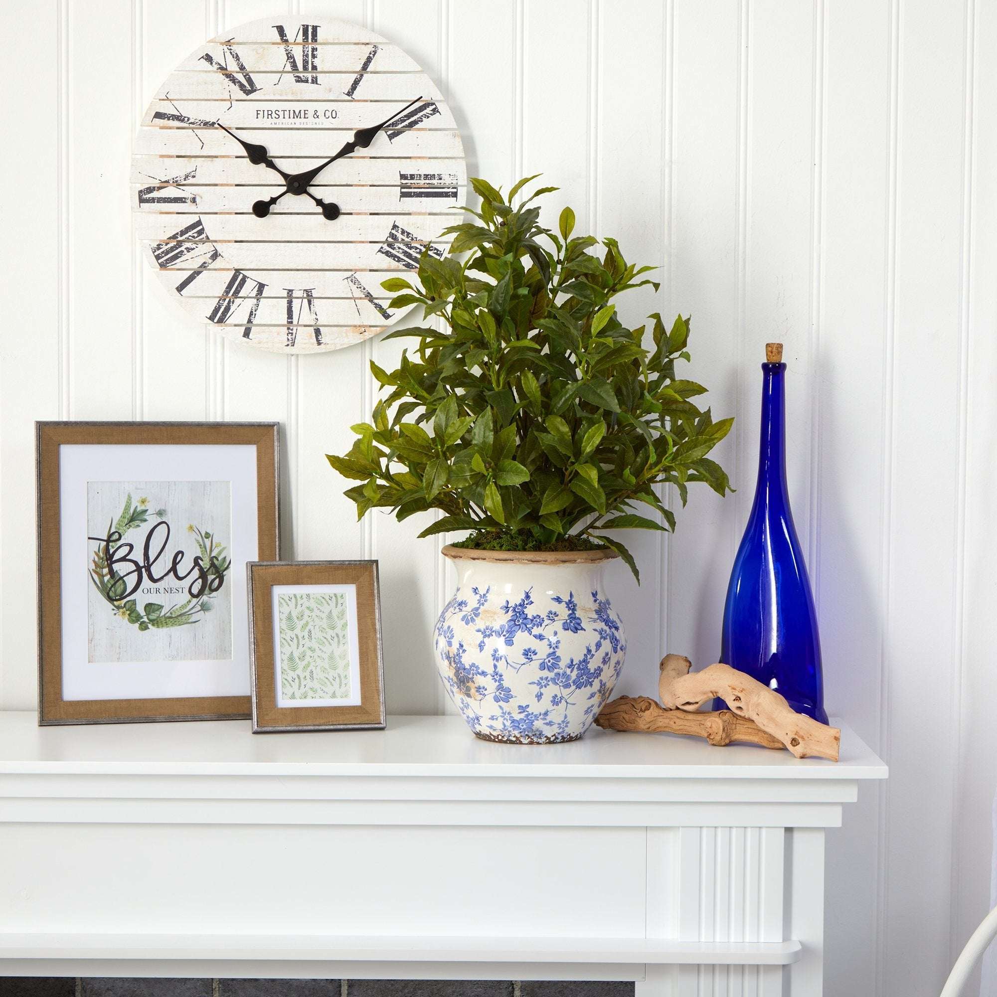 28” Coffee Leaf Artificial Plant in Vintage Floral Planter (Real Touch)