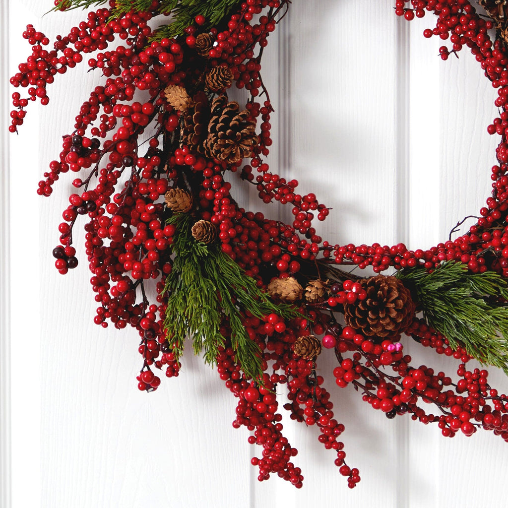28” Cypress Artificial Wreath with Berries and Pine Cones