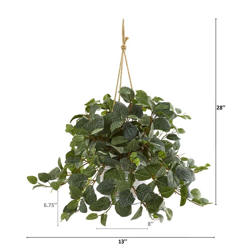 28” Fittonia Artificial Plant in Hanging Metal Bucket