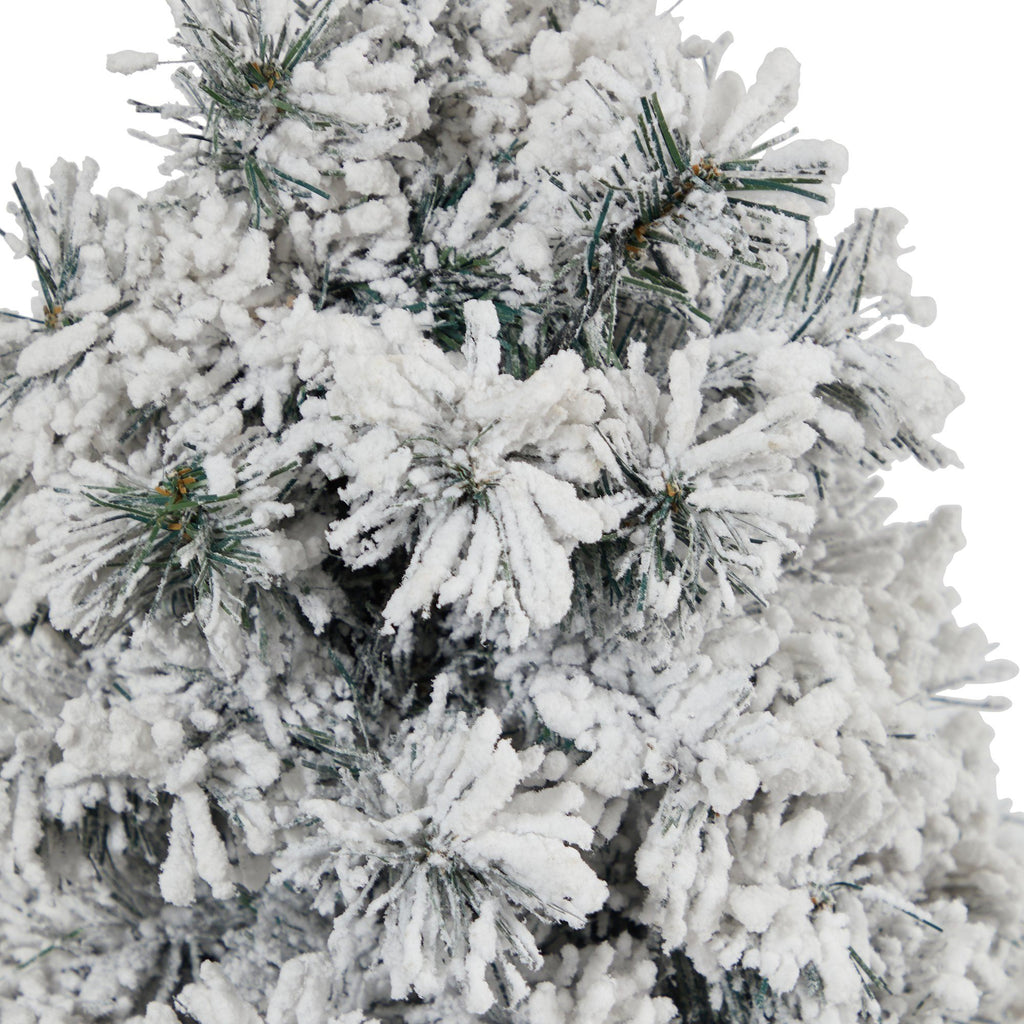 28” Flocked Artificial Christmas Tree with 30 Clear LED Lights in White Urn