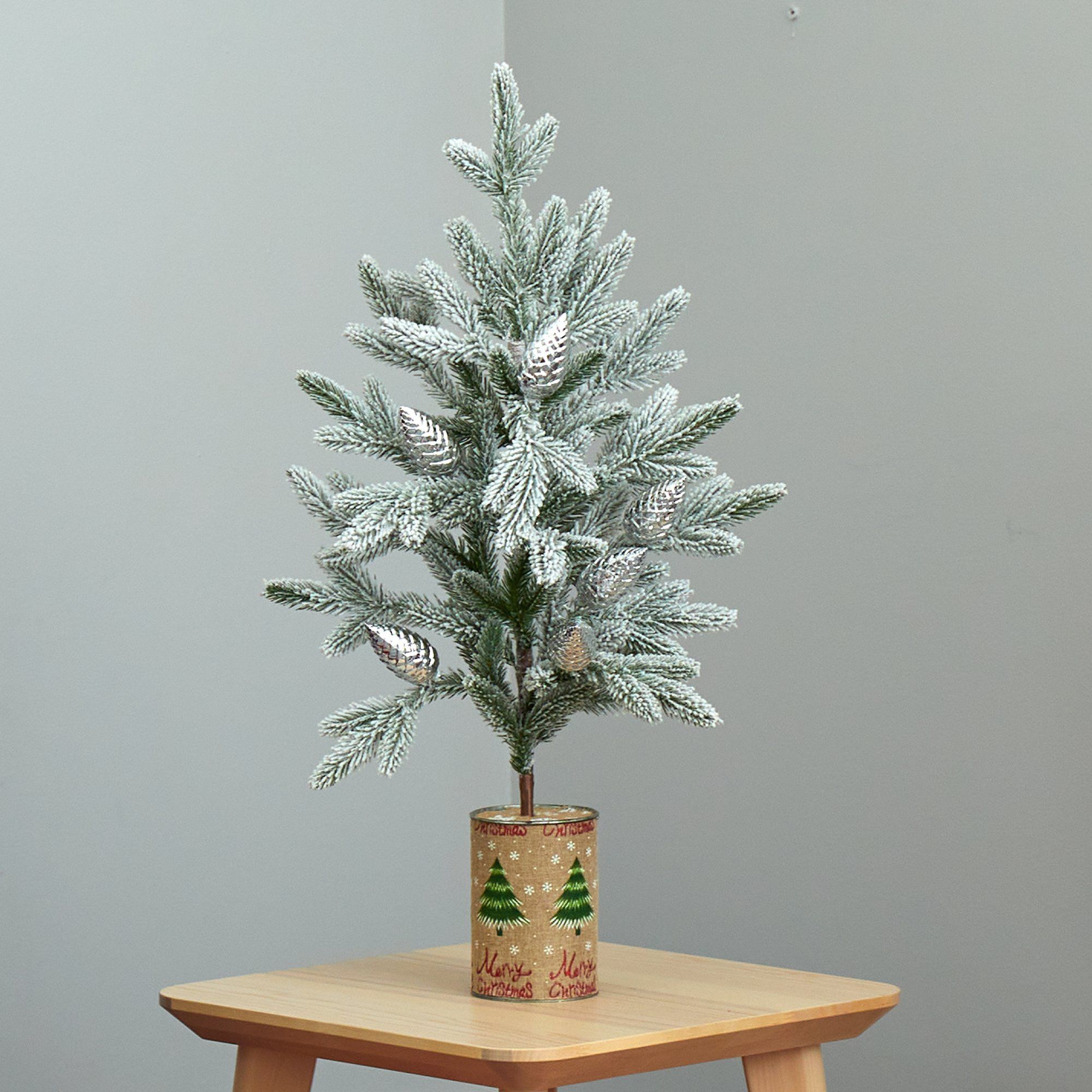 28” Flocked Christmas Artificial Tree in Decorative Planter