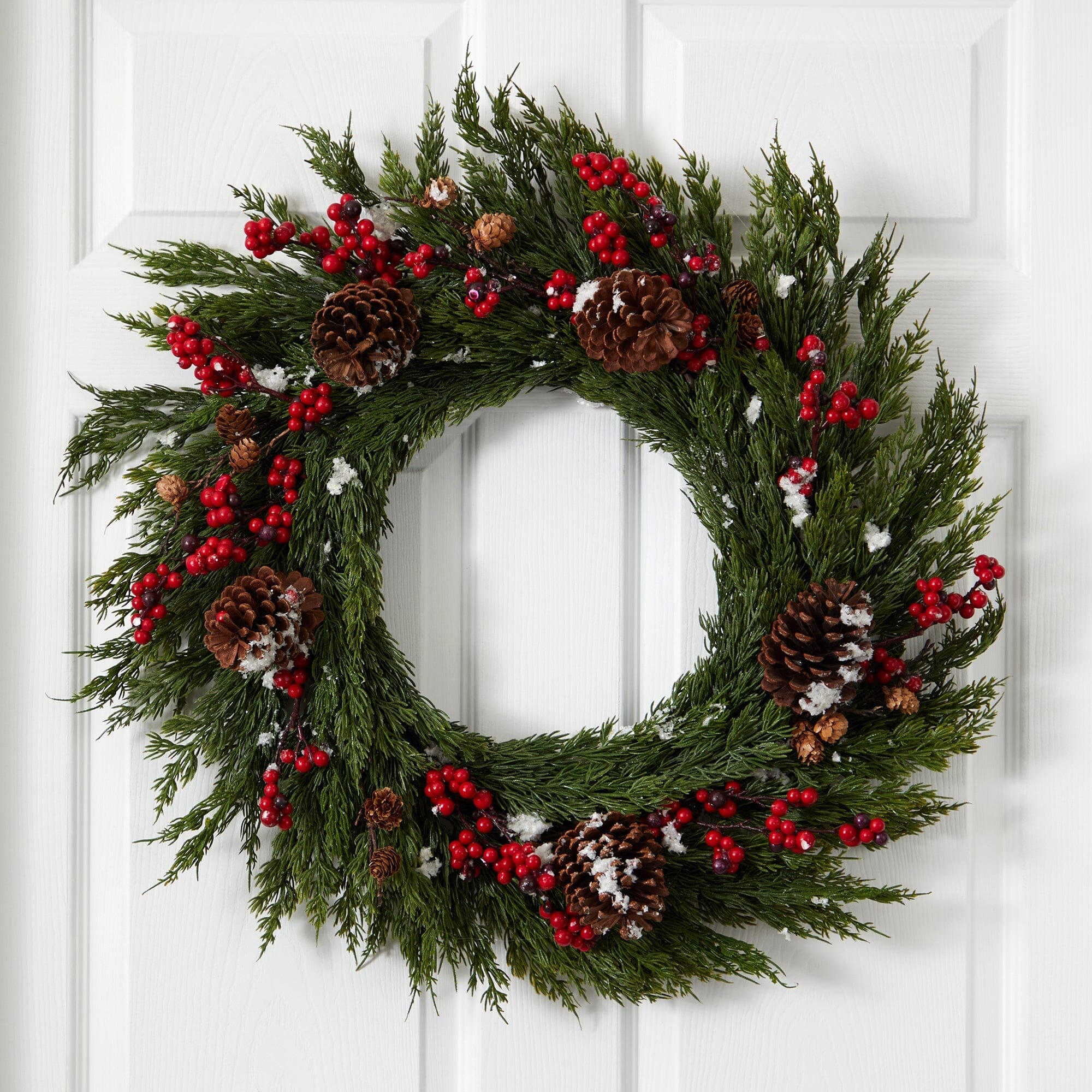 28'' Frosted Cypress with Berries and Pine Cones Artificial Wreath