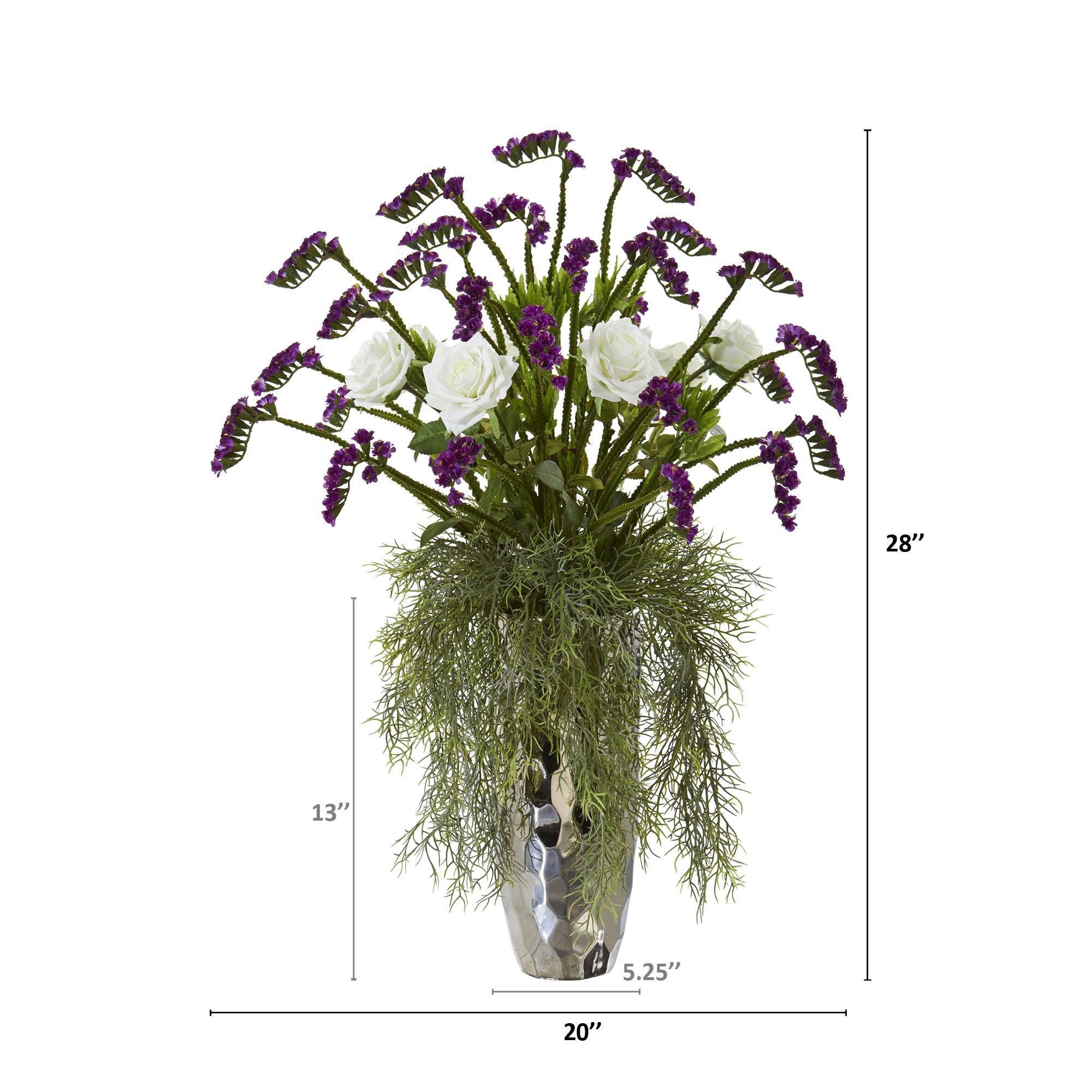 28” Rose Artificial Arrangement in Silver Vase