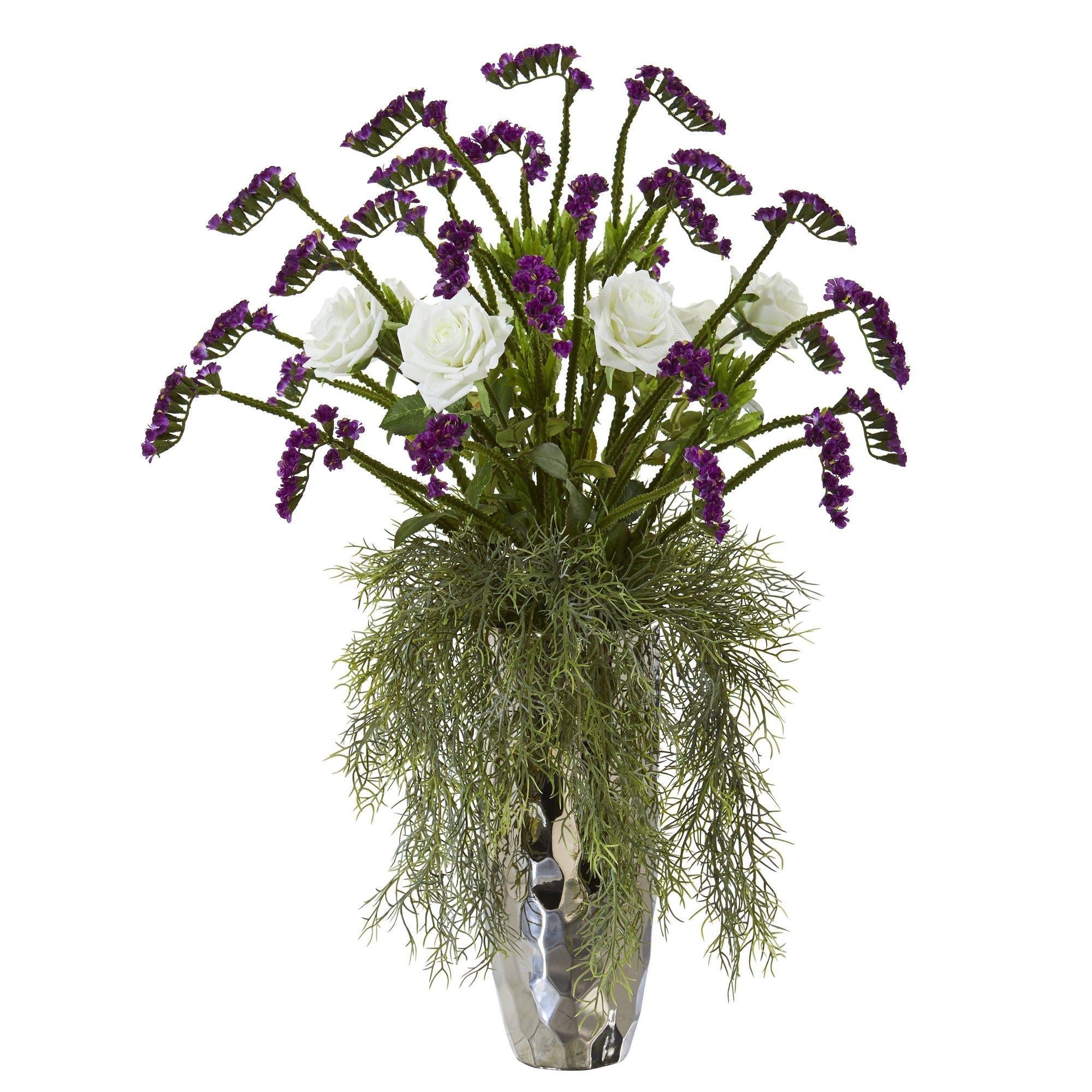 28” Rose Artificial Arrangement in Silver Vase