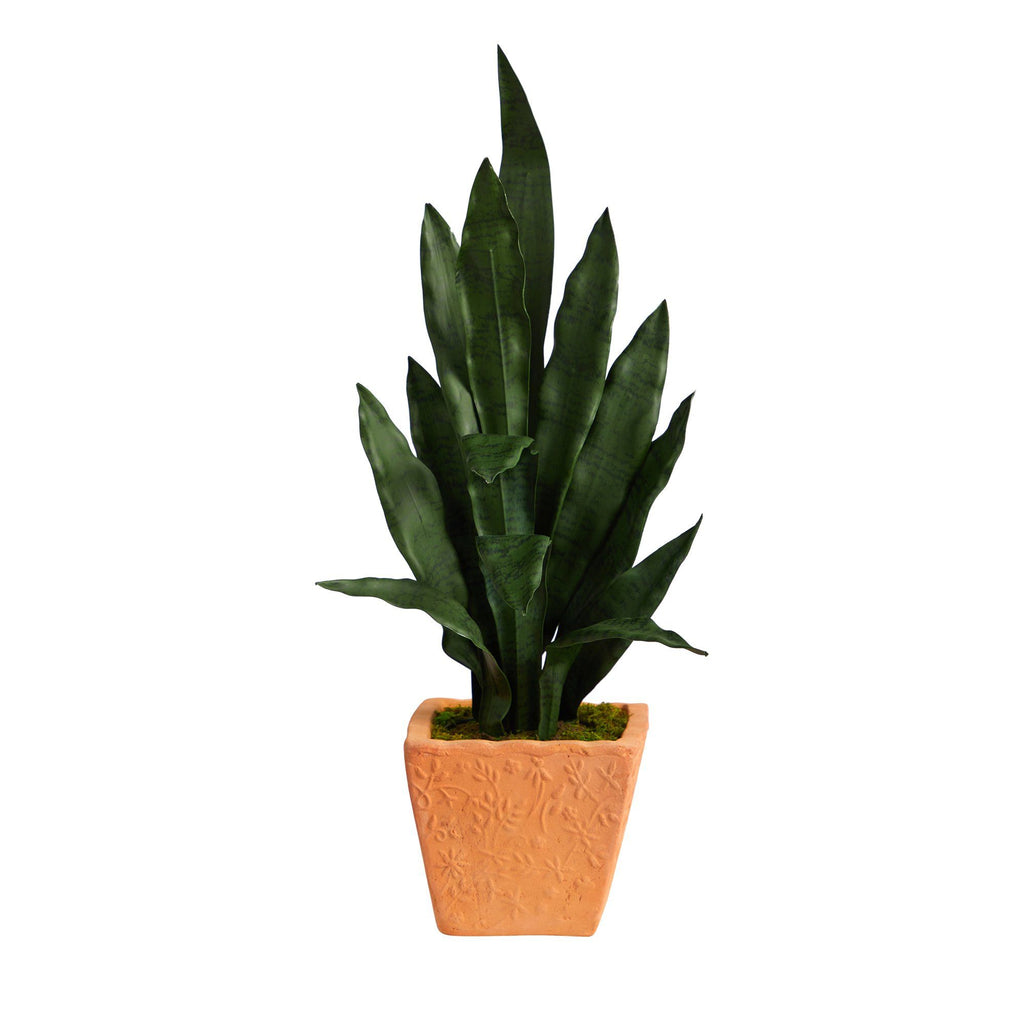 28” Artificial Sansevieria Plant in Terra-Cotta Planter