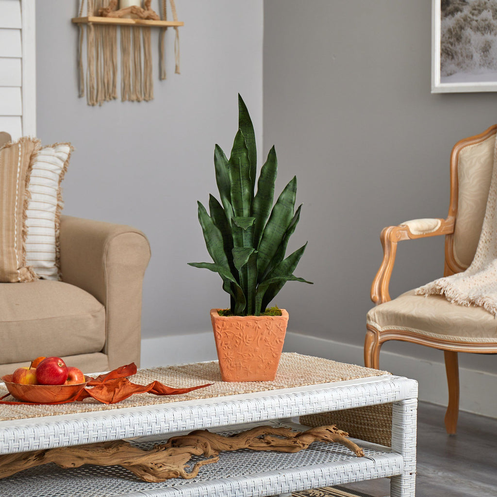 28” Artificial Sansevieria Plant in Terra-Cotta Planter