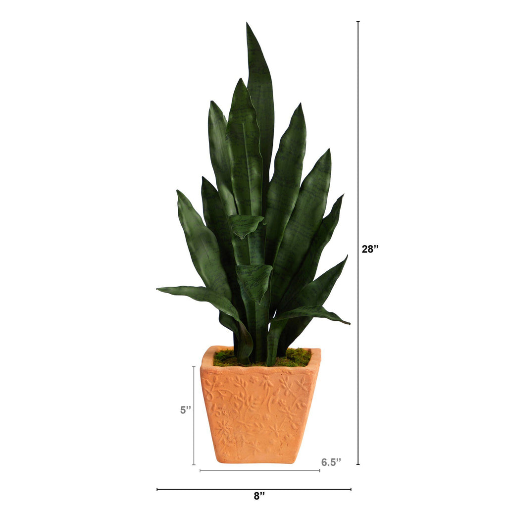 28” Artificial Sansevieria Plant in Terra-Cotta Planter