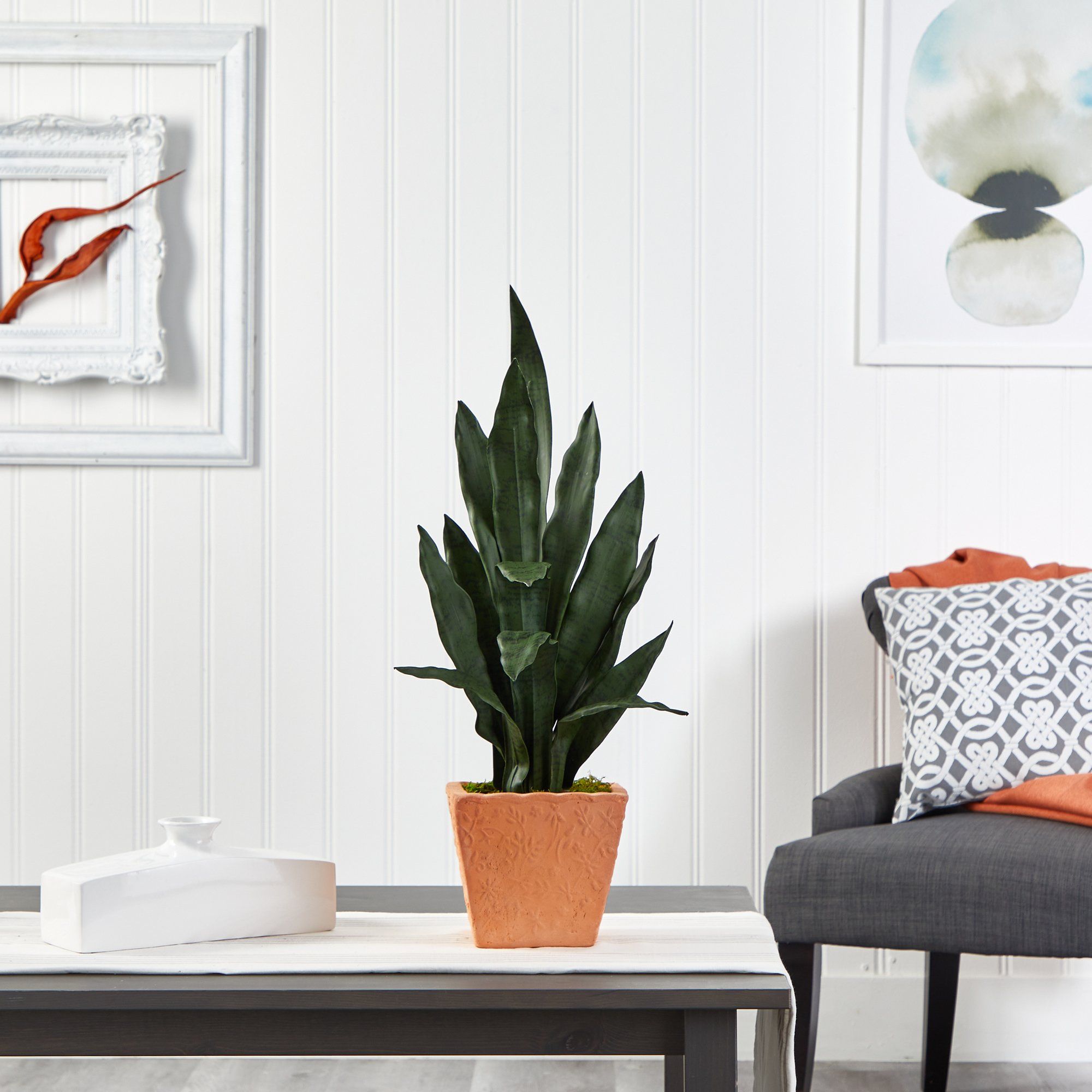28” Artificial Sansevieria Plant in Terra-Cotta Planter
