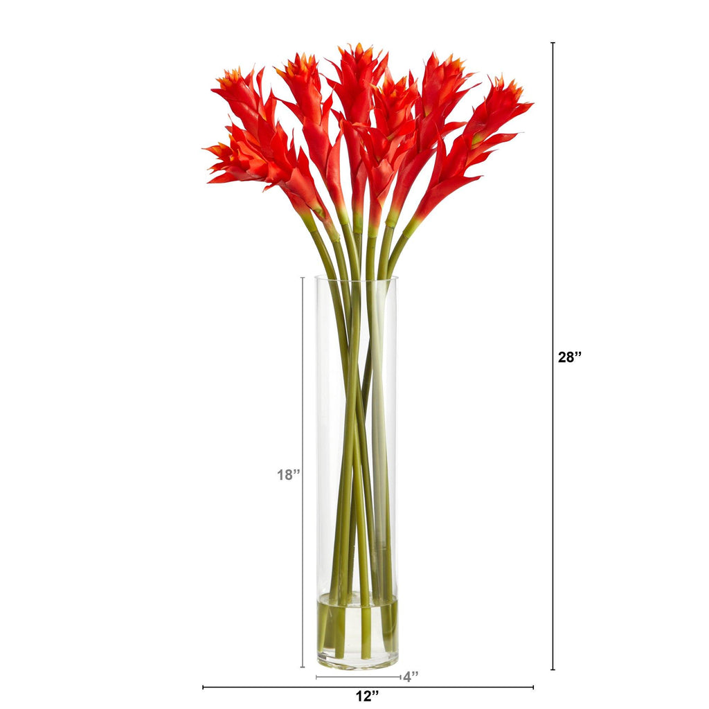 28” Star Bromeliad Artificial Arrangement in Cylinder Vase