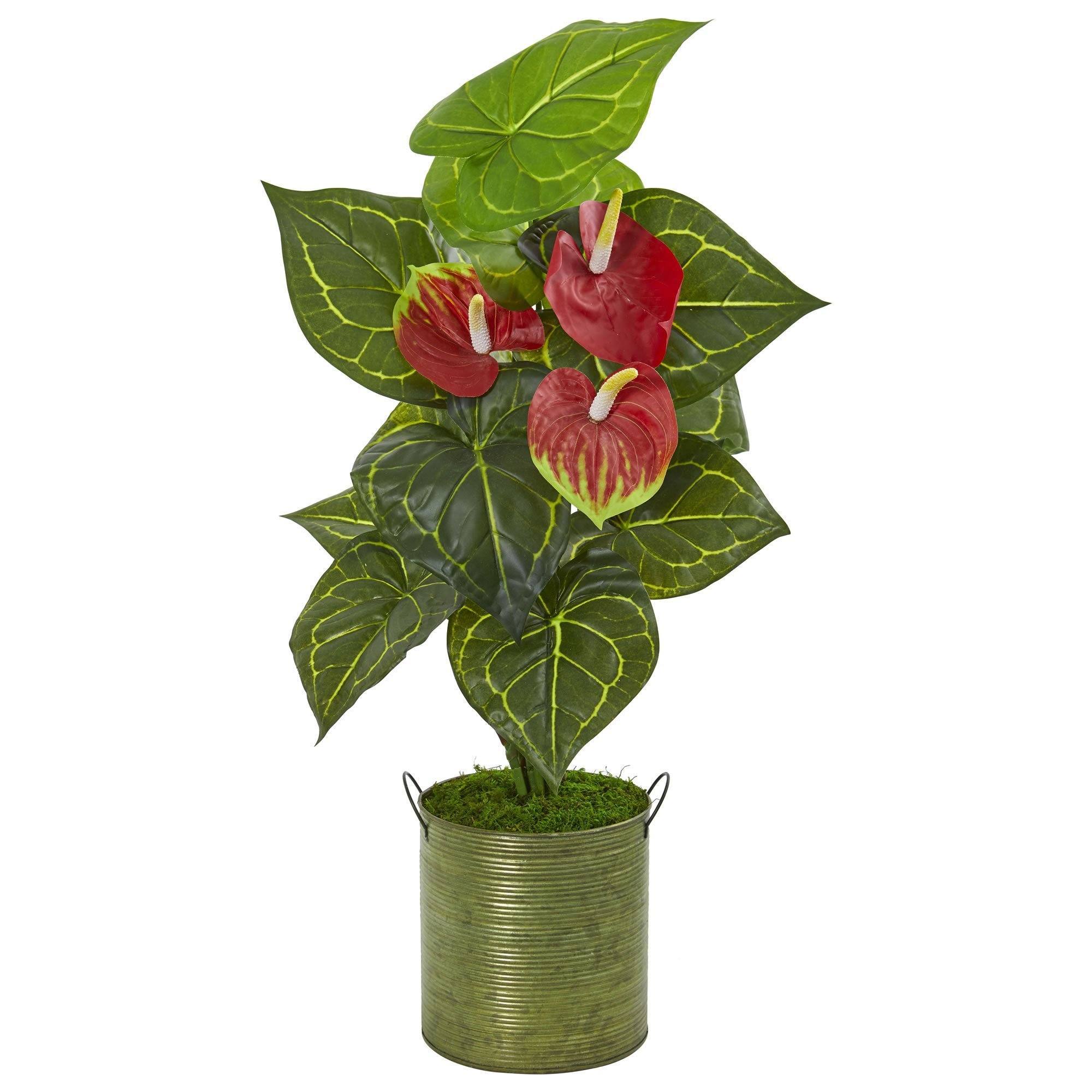 29” Anthurium Artificial Plant in Metal Planter (Real Touch)