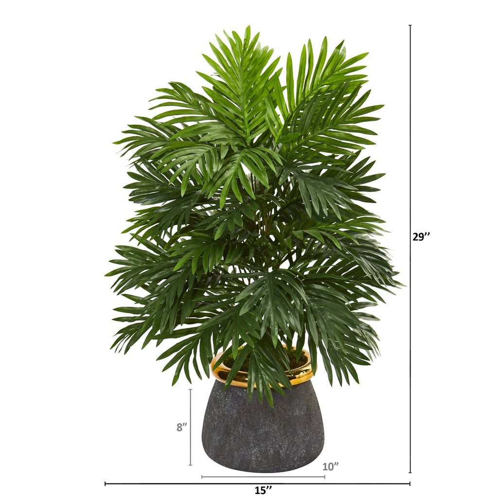29” Areca Palm Artificial Plant in Planter with Brass Trimming