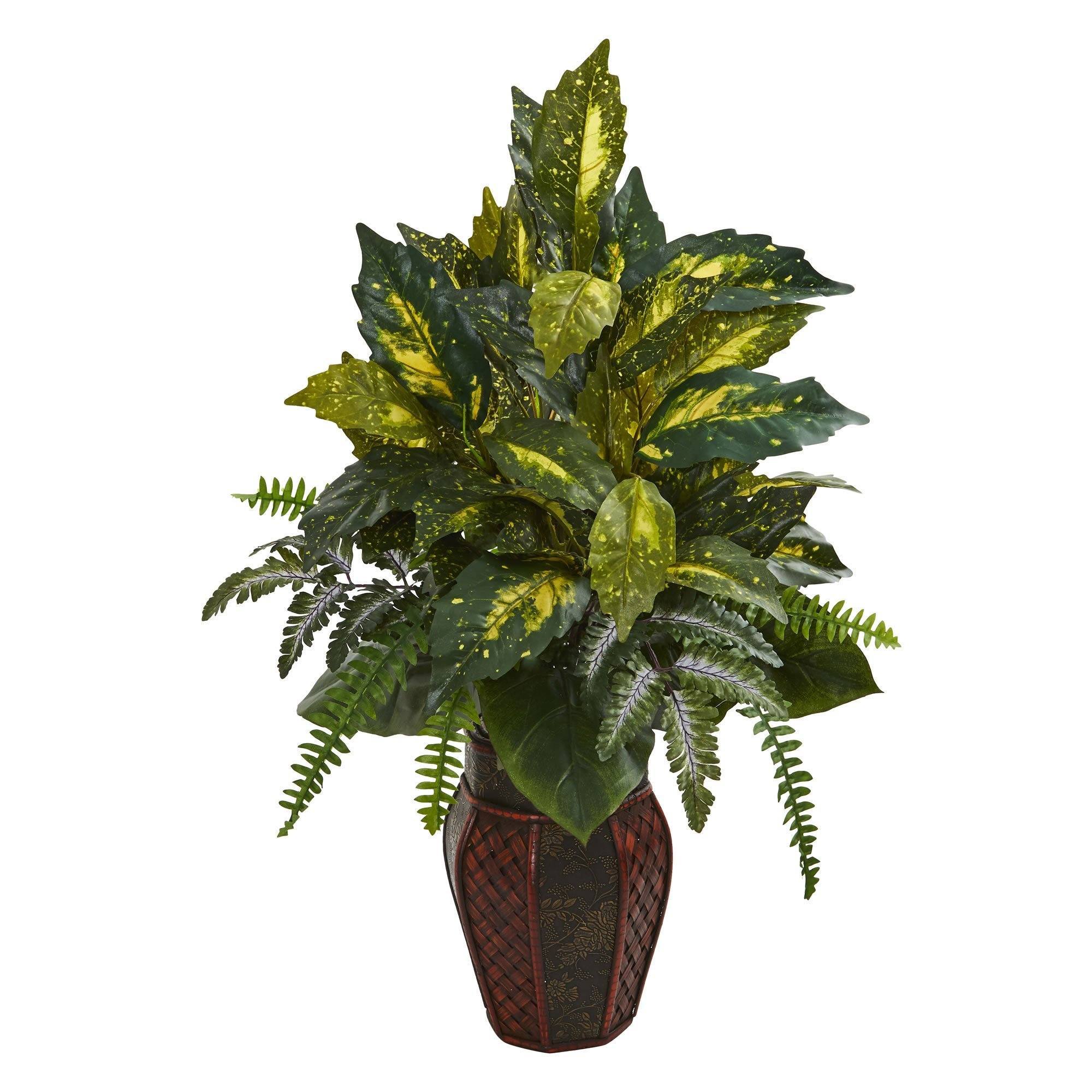 29" Artificial Mixed Philo and Fern Plant in Decorative Planter"