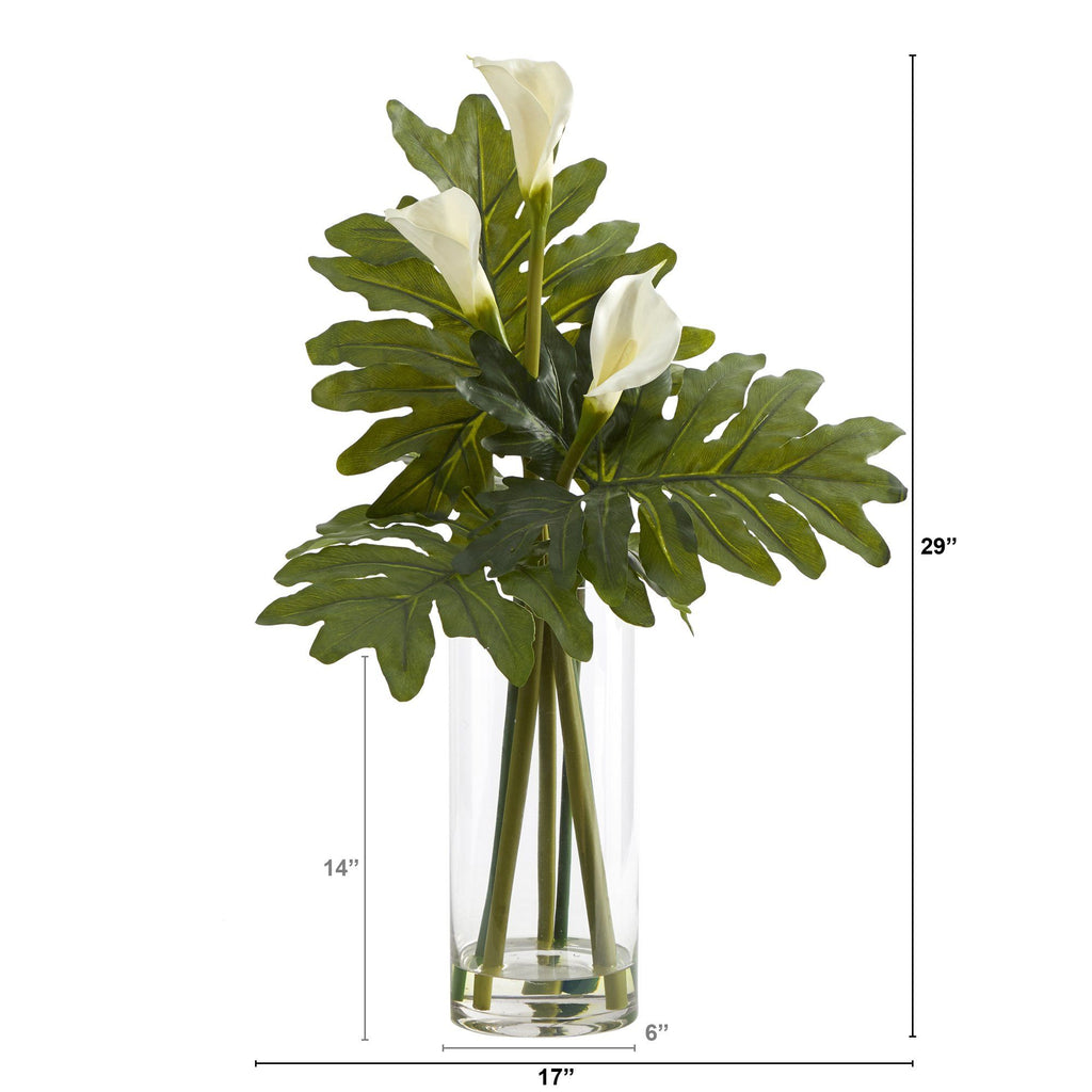 29” Calla Lily and Philo Artificial Arrangement in Glass Vase