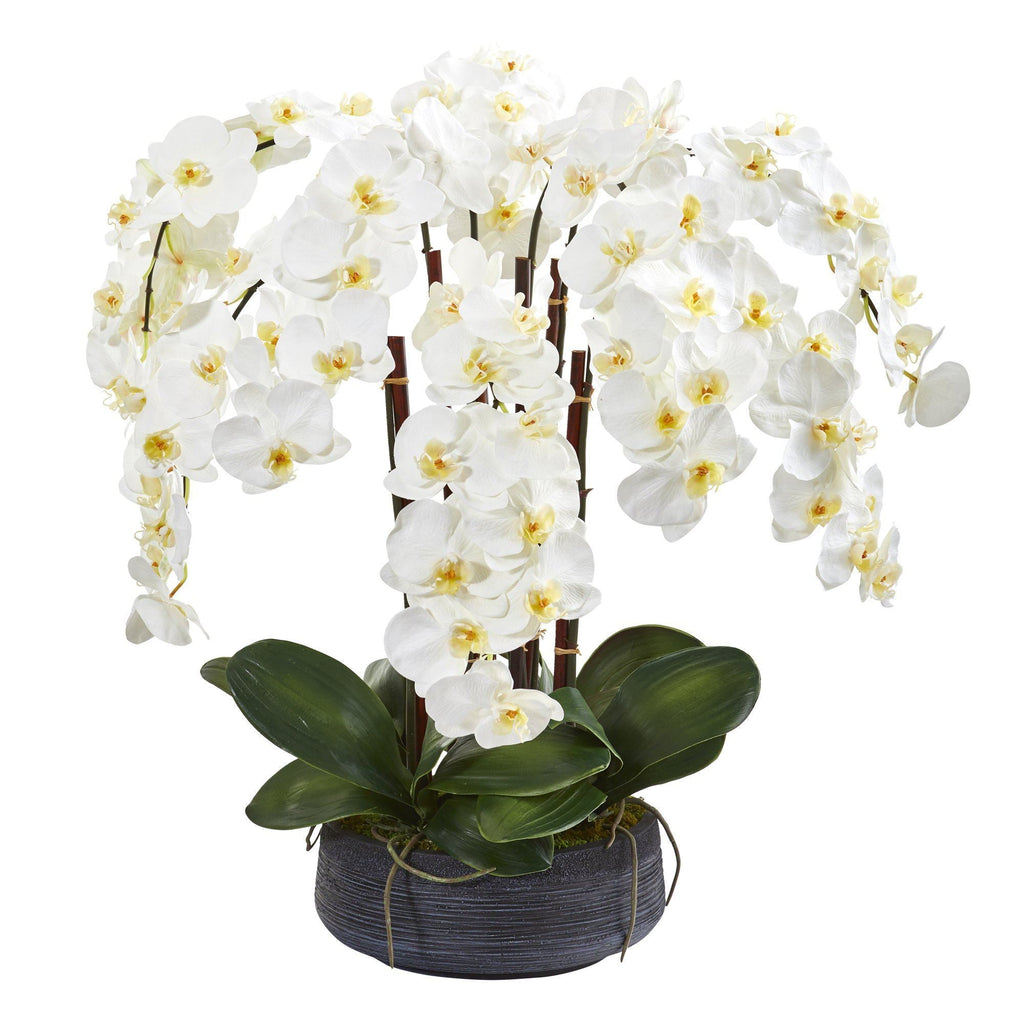 29” Phalaenopsis Orchid Artificial Arrangement in Decorative Bowl