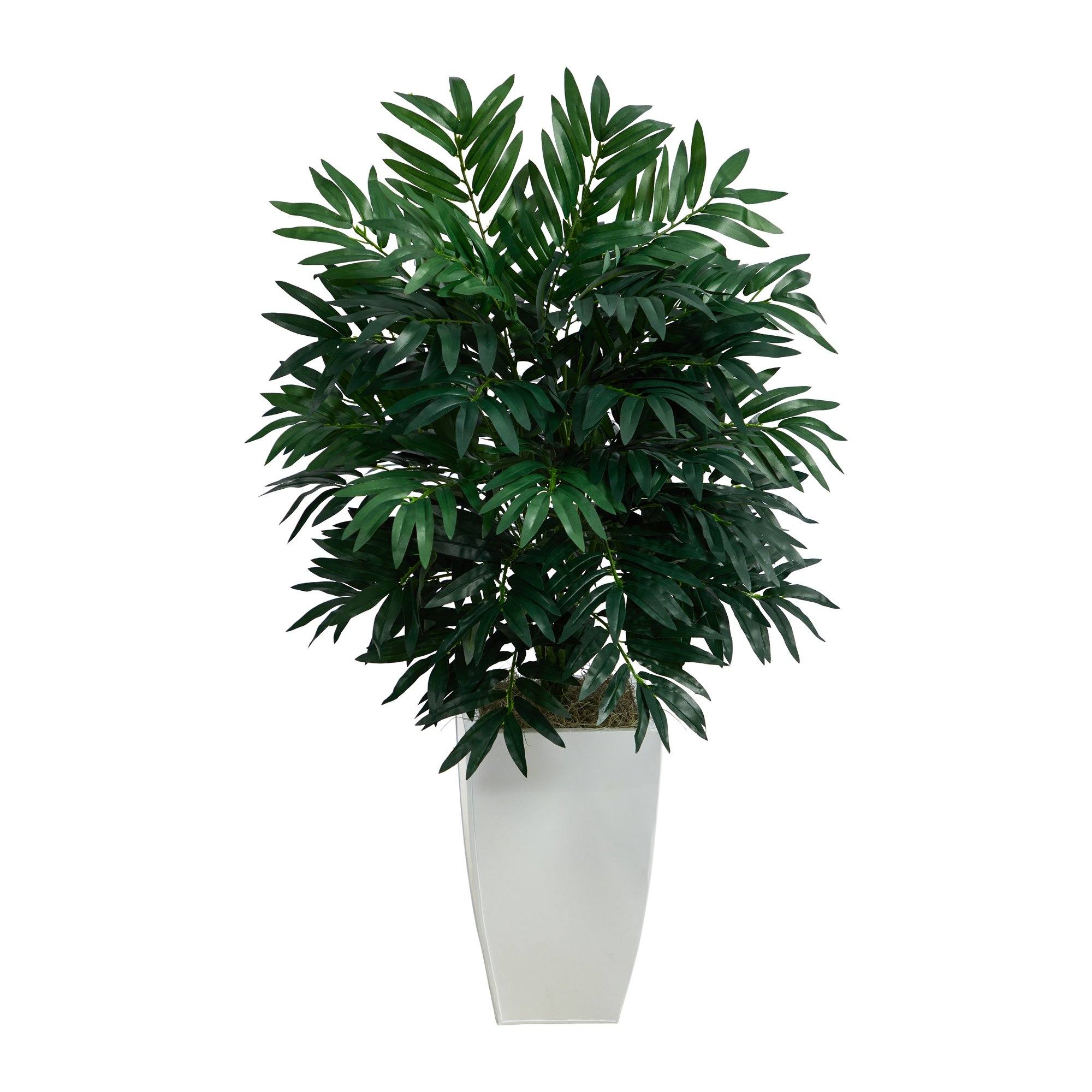 3’ Bamboo Palm Artificial Plant in White Metal Planter