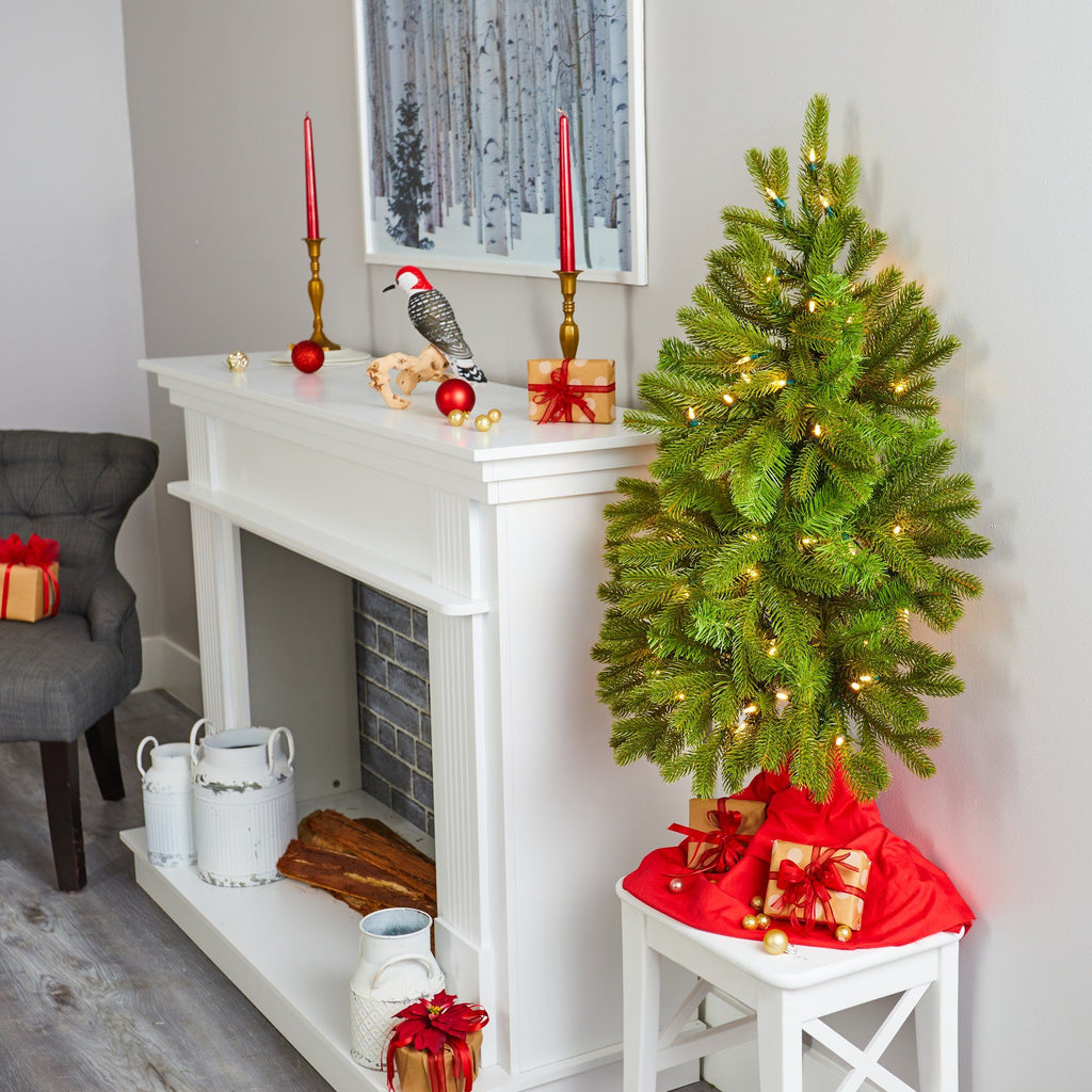 3' Cambridge Spruce Flat Back Artificial Christmas Tree with 50 Warm White (Multifunction) LED Lights and 113 Bendable Branches