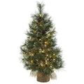 3’ Christmas Tree w/Clear Lights, Frosted Tips, Pine Cones & Burlap Bag