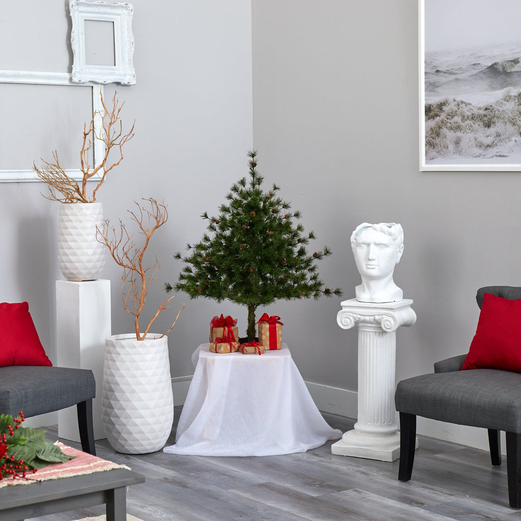 3’ Colorado Mountain Pine Artificial Christmas Tree with 50 Lights. 171 Branches and Pine Cones