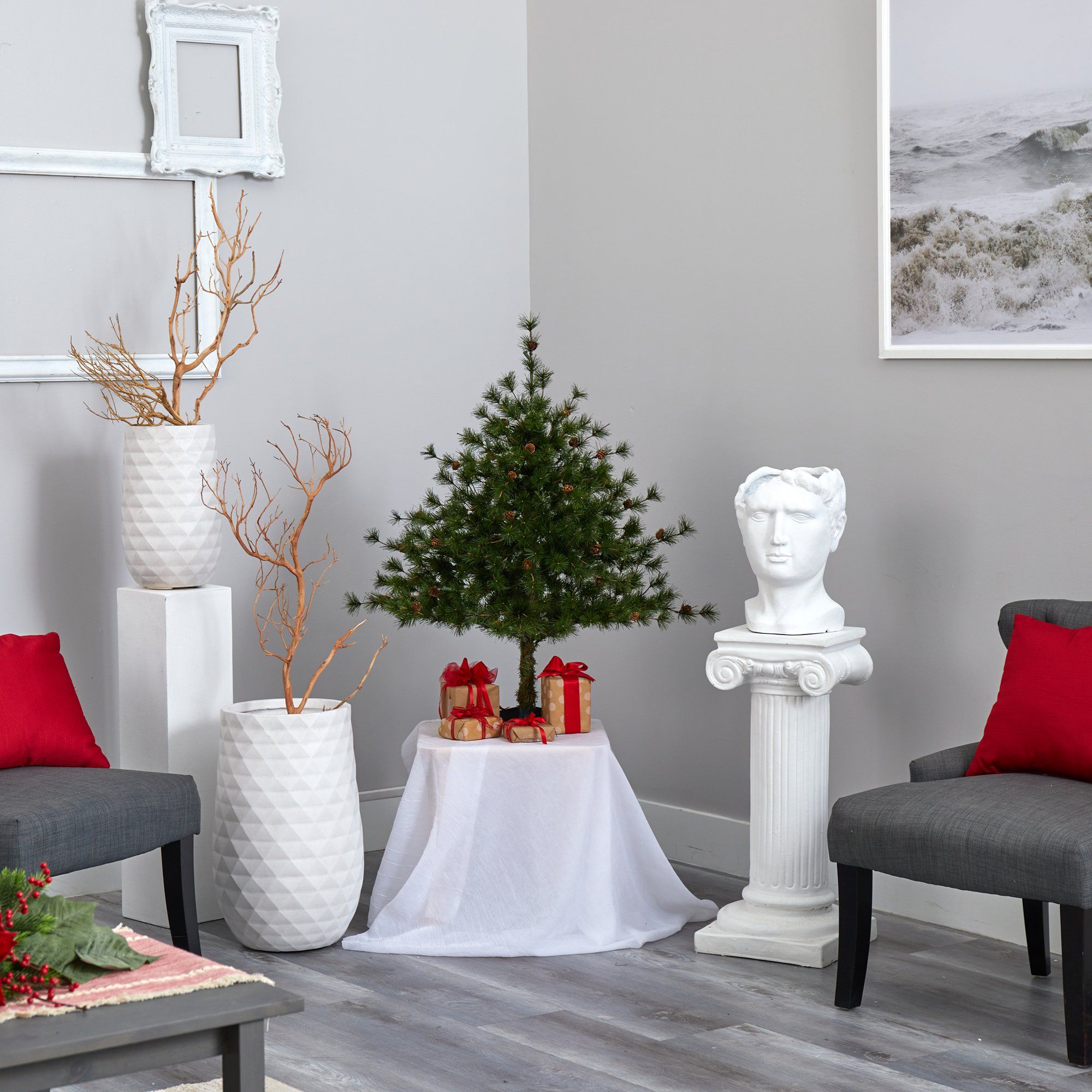 3’ Colorado Mountain Pine Artificial Christmas Tree with 50 Lights. 171 Branches and Pine Cones