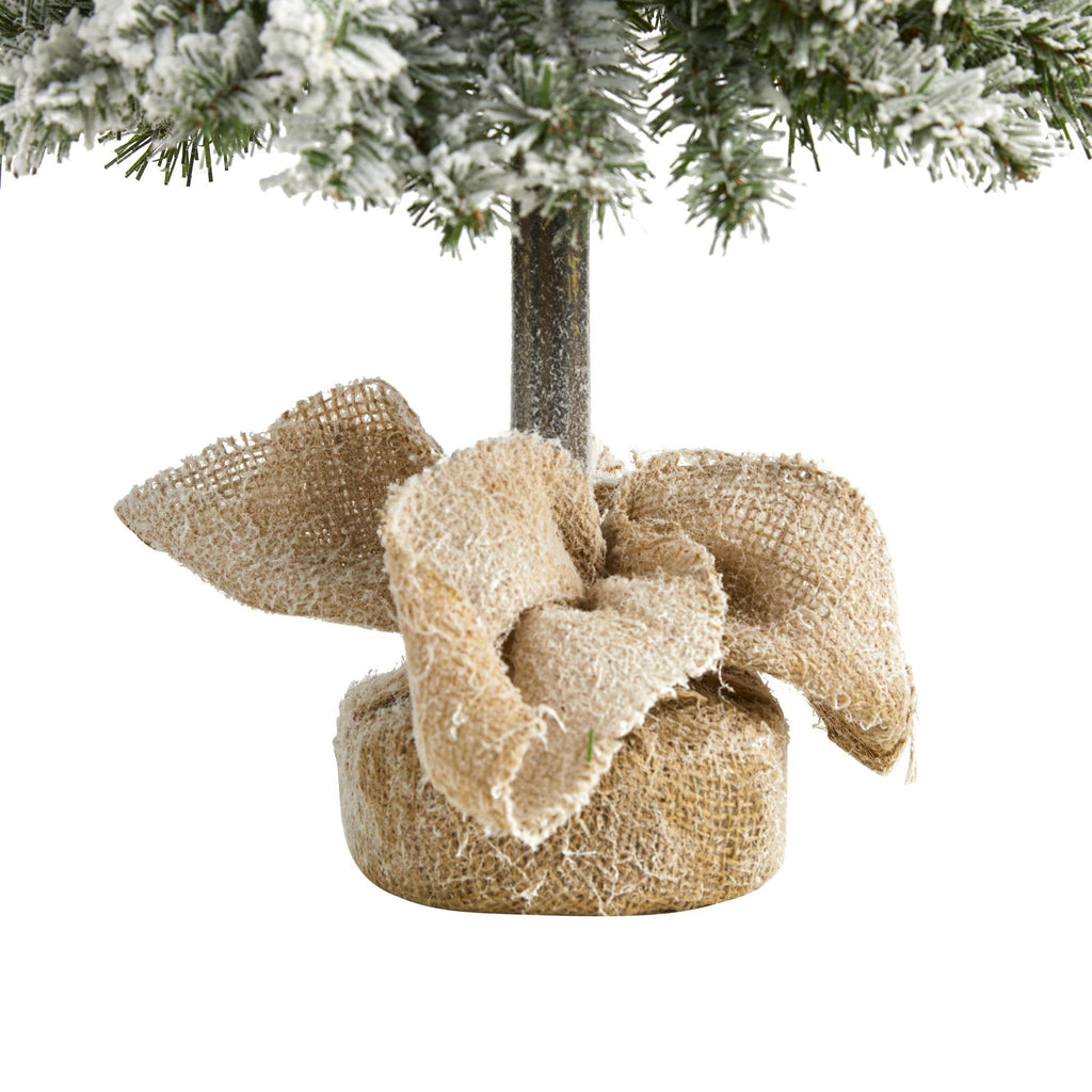 3’ Flocked Alpine Artificial Christmas Tree with 50 Lights, 177 Bendable Branches and a Burlap Planter
