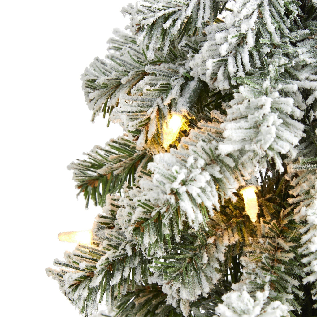 3’ Flocked Alpine Artificial Christmas Tree with 50 Lights, 177 Bendable Branches and a Burlap Planter
