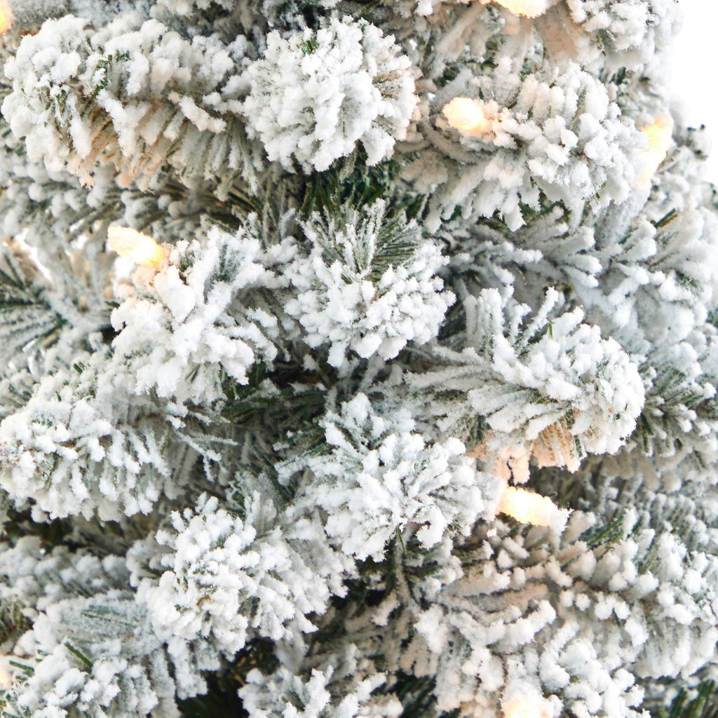 3’ Flocked Pencil Artificial Christmas Tree with 50 Clear Lights and 132 Bendable Branches in White Urn