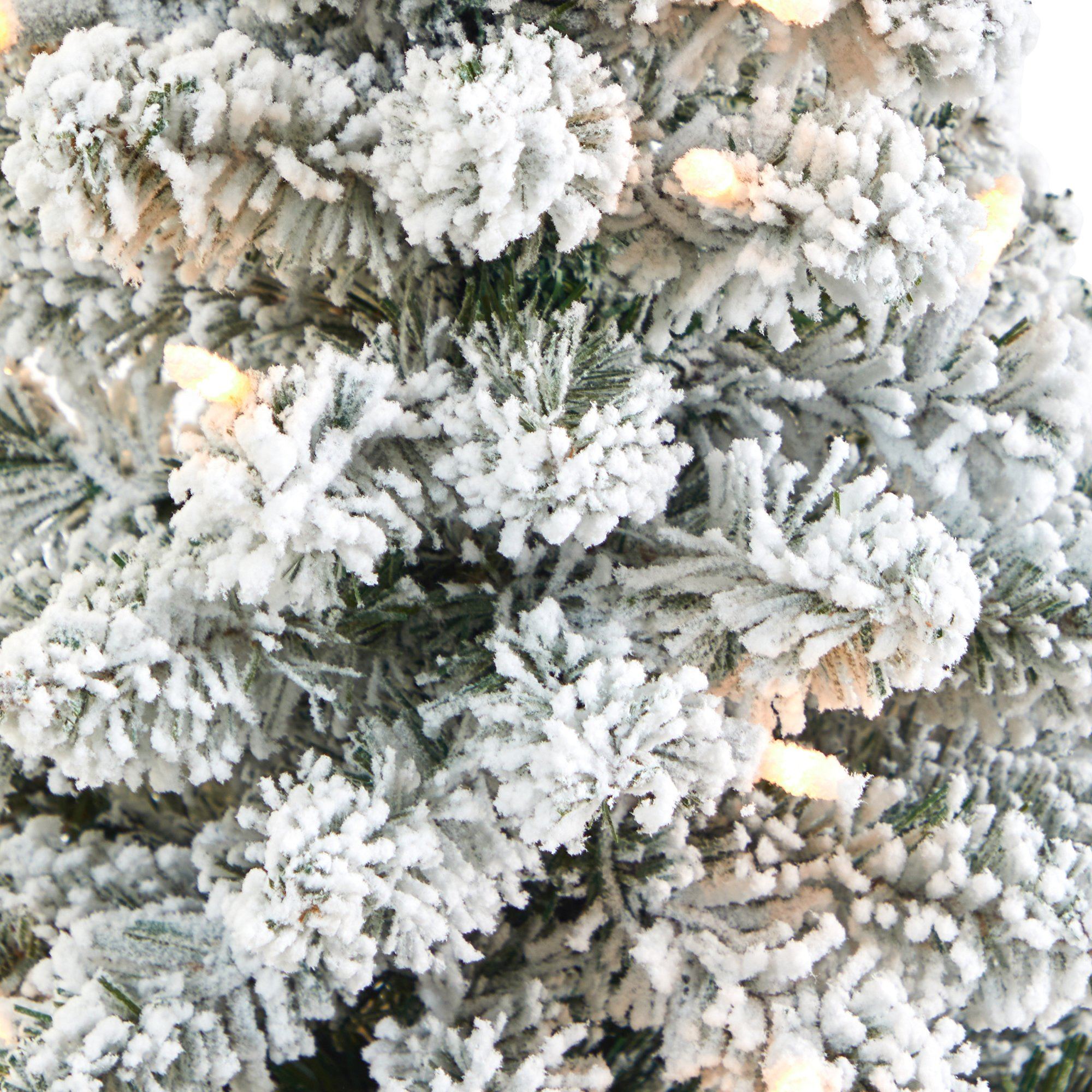 3’ Flocked Pencil Artificial Christmas Tree with 50 Clear Lights and 132 Bendable Branches in White Urn