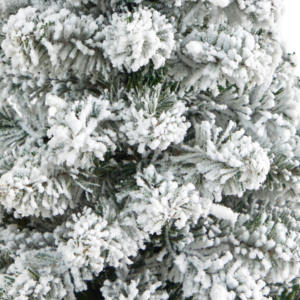 3’ Flocked Pencil Artificial Christmas Tree with 50 Clear Lights and 132 Bendable Branches in White Urn