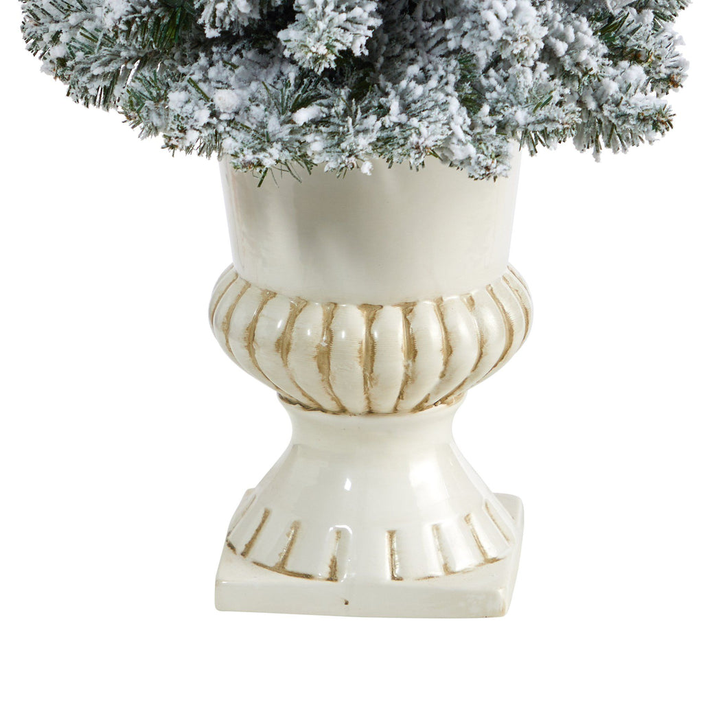 3’ Flocked Pencil Artificial Christmas Tree with 50 Clear Lights and 132 Bendable Branches in White Urn