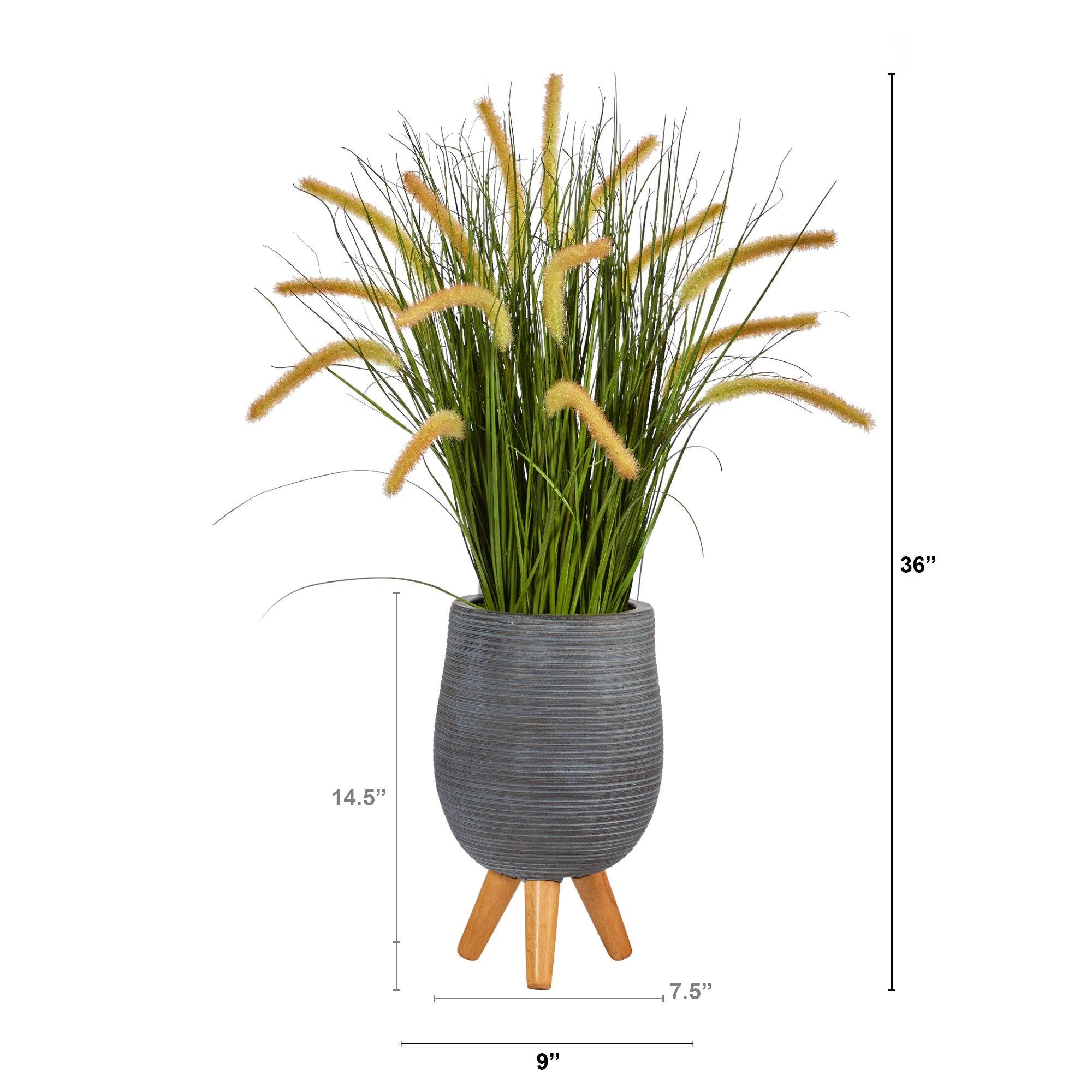 3’ Onion Grass Artificial Plant in Gray Planter with Stand