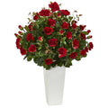 3’ Rose Bush Artificial Plant in White Tower Vase