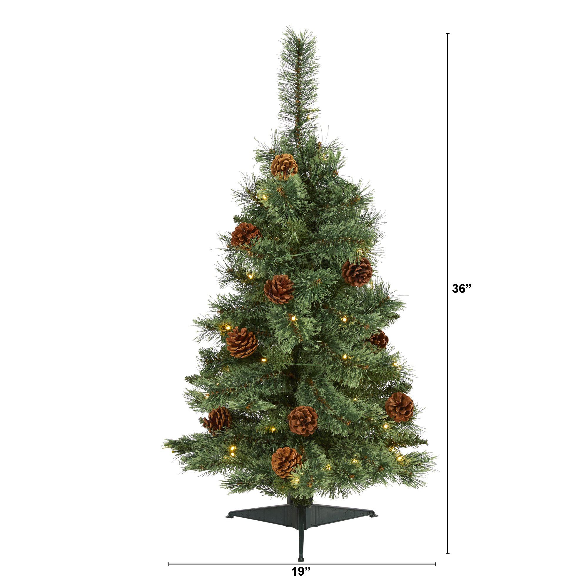 3’ White Mountain Pine Artificial Christmas Tree with 50 Clear LED Lights and Pine Cones