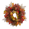30” Autumn Maple Leaves, Acorn, Pinecones and Cinnamon Sticks Artificial Fall Wreath