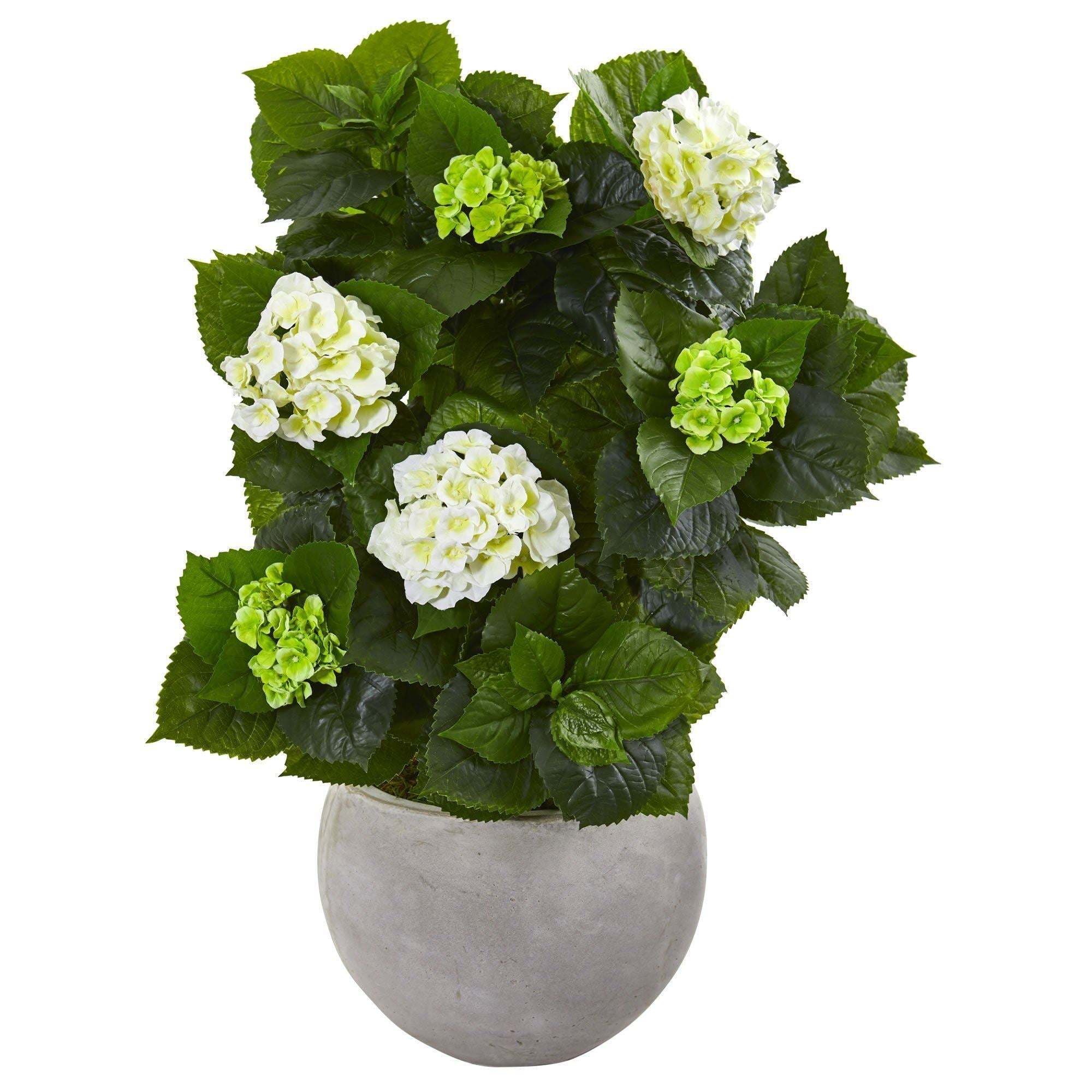 30” Hydrangea Artificial Plant in Sand Stone Bowl