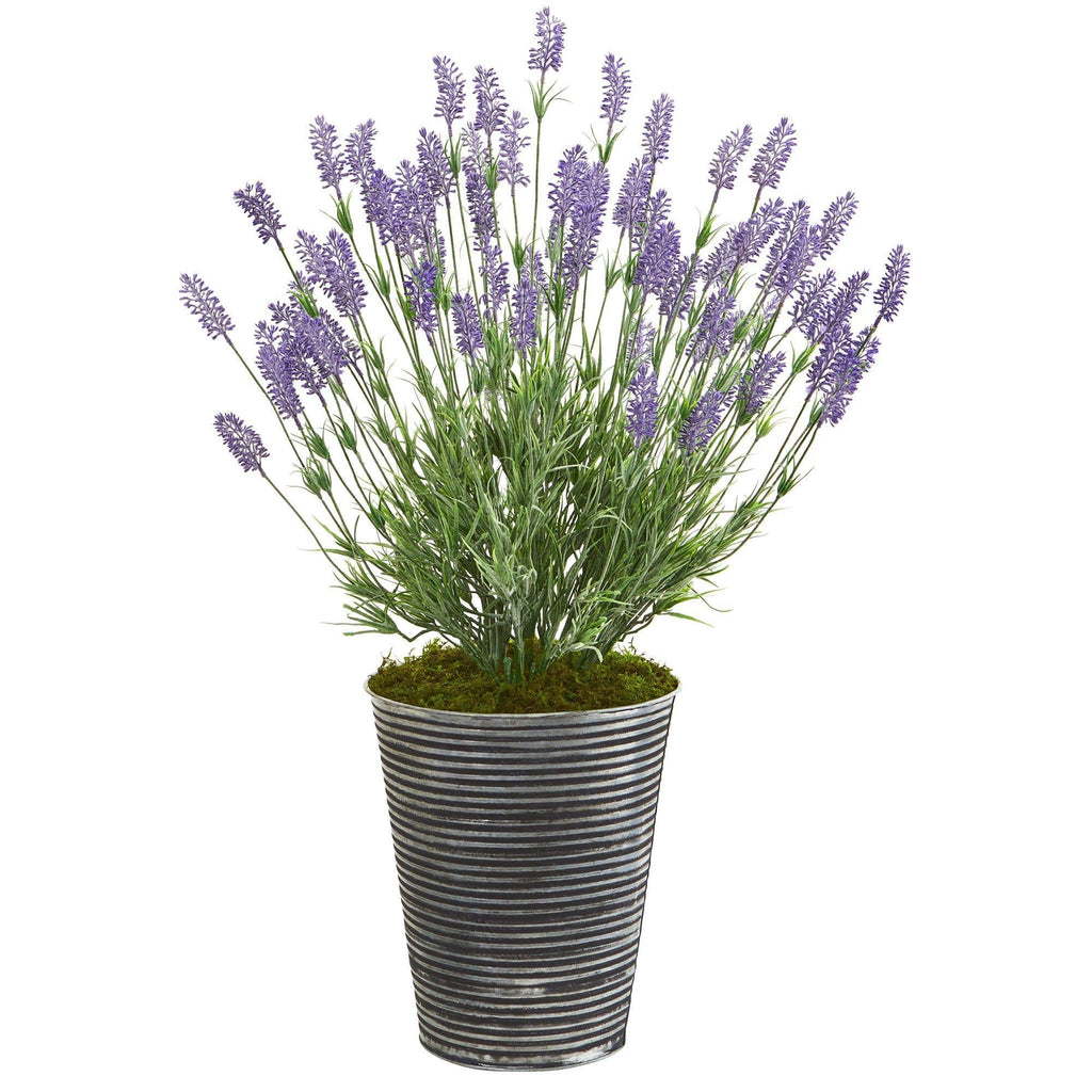 30” Lavender Artificial Plant in Black Embossed Tin Planter