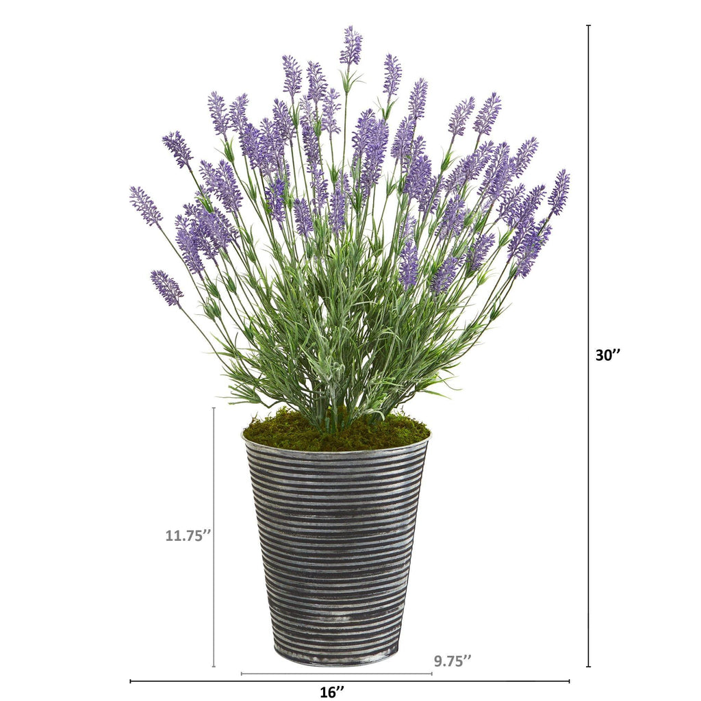 30” Lavender Artificial Plant in Black Embossed Tin Planter