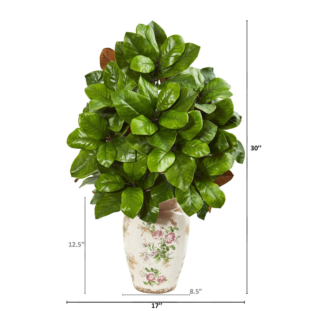 30” Magnolia Leaf Artificial Plant in Floral Urn