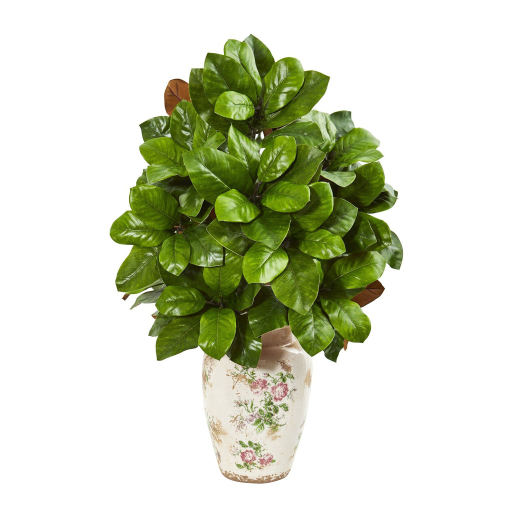 30” Magnolia Leaf Artificial Plant in Floral Urn