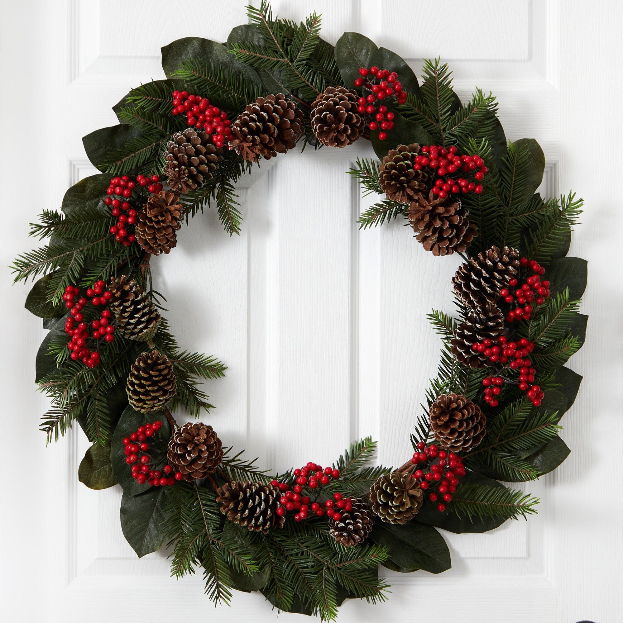 30” Magnolia Leaf, Berry, Pine and Pine Cone Artificial Wreath